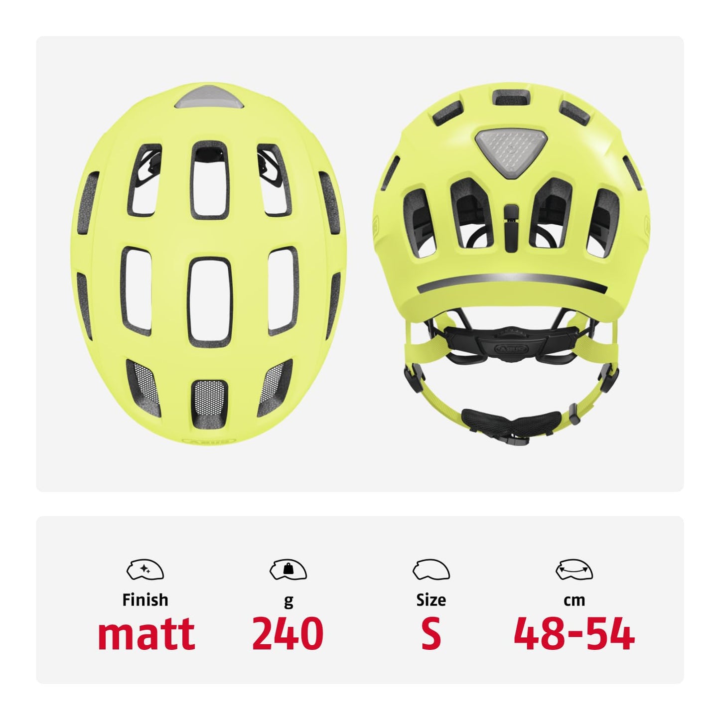 ABUS Youn-I 2.0 bicycle helmet - with light for children, teenagers and young adults - for girls and boys - mono yellow, size S - 40157