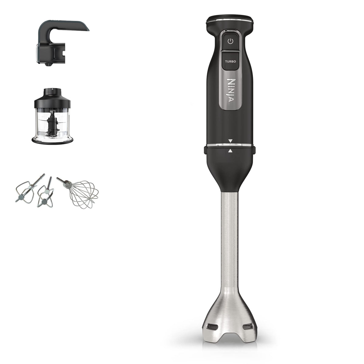 Ninja Foodi 3-in-1 Stabmixer, Handmixer & Zerkleinerer, cu pornire treptată, 2 viteze de amestecare și 5 viteze de frământare pentru tocat, amestecat, frământat și multe altele, lavabil în mașina de spălat vase, 850W, Negru CI100EU