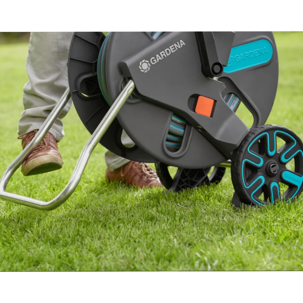 Gardena CleverRoll L Easy: cărucior pentru furtunuri cu o capacitate de până la 100 m, deosebit de stabil, cu ghidaj confortabil pentru furtun într-un cadru metalic robust, opritor de picurare, asamblare fără scule (18520-88) - 18520-20