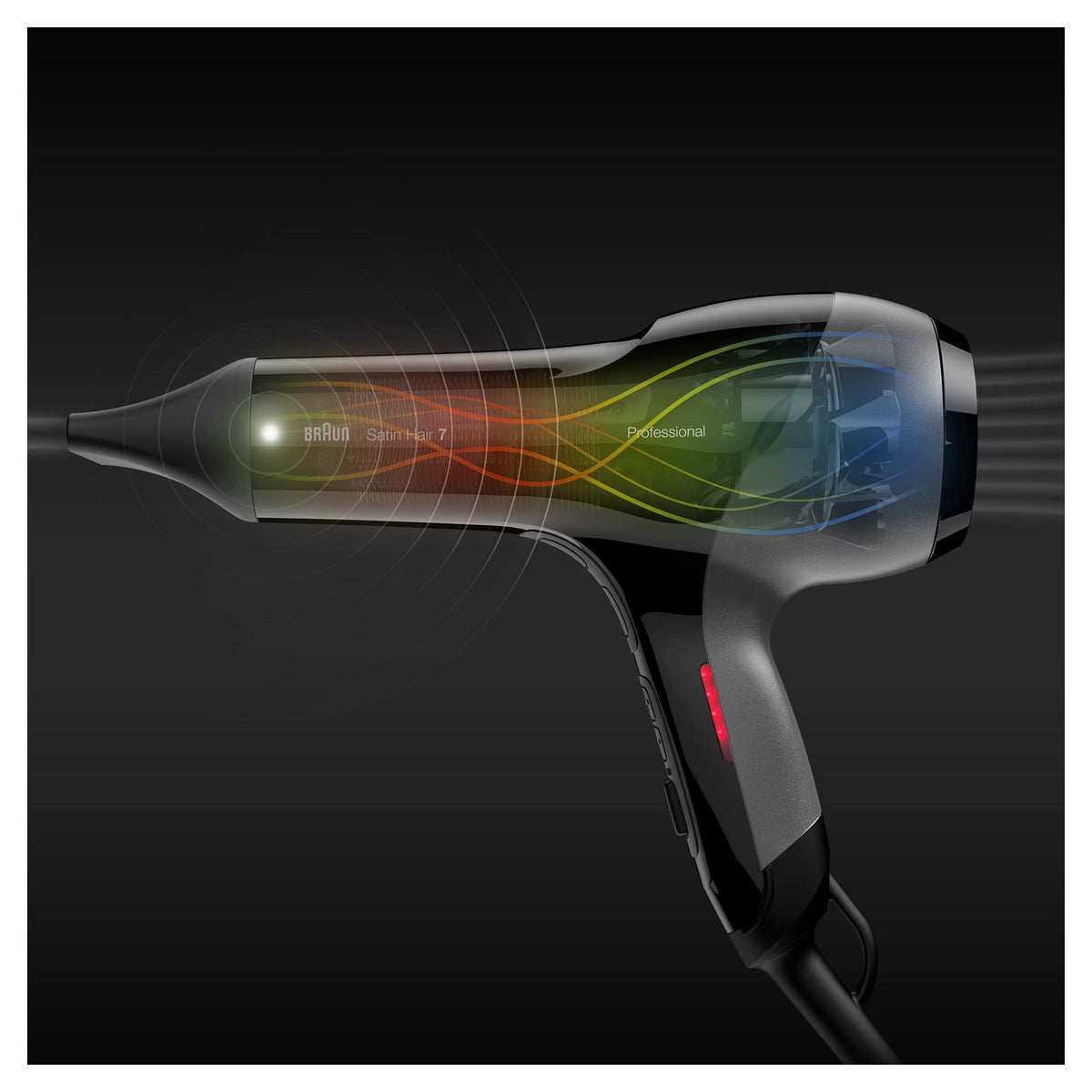 Braun Satin Hair 7 SensoDryer Hair Dryer, professional hair dryer with thermosensor, IonTec and diffuser, HD785, black