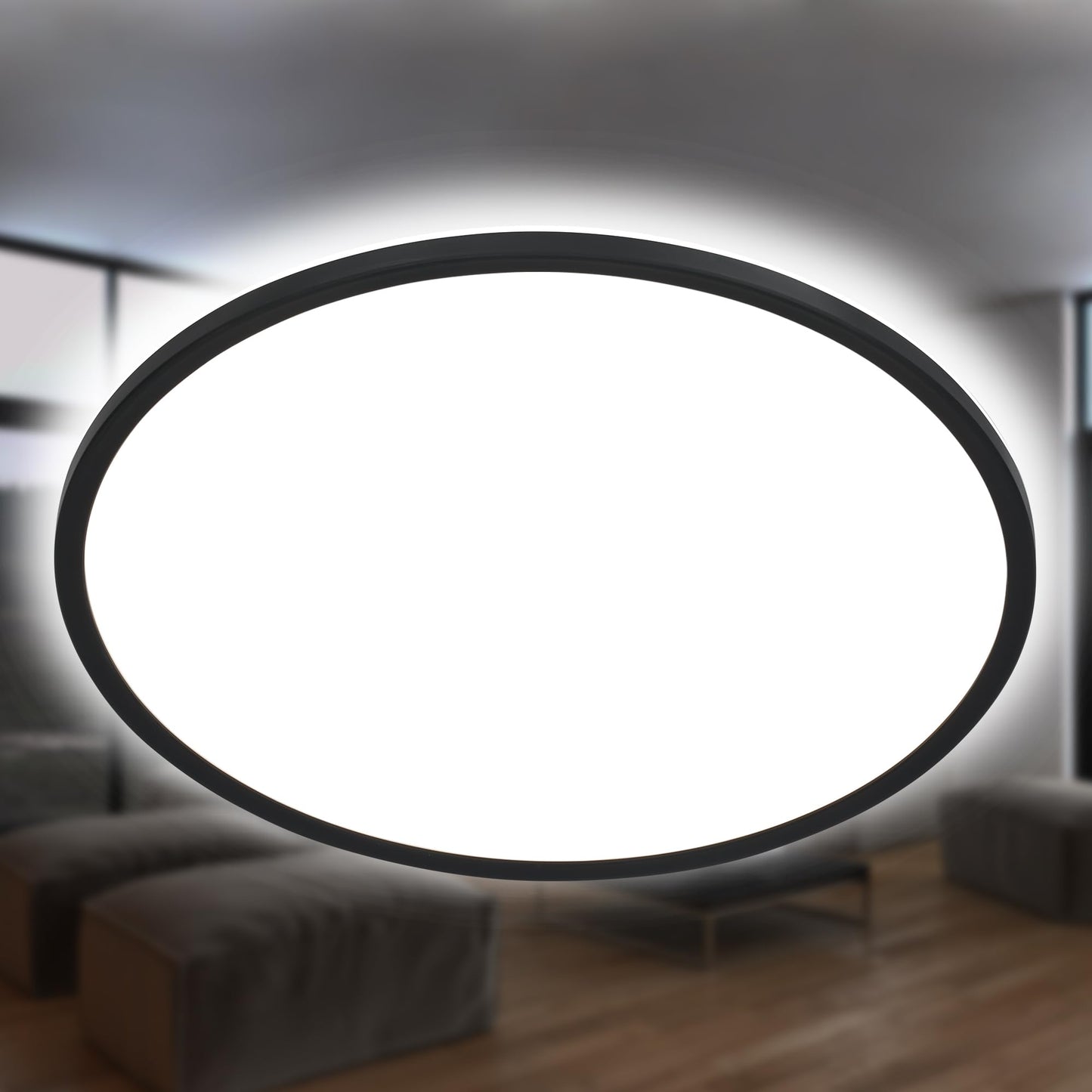 BRILONER - LED ceiling lamp with indirect light, flat, neutral white light color, lamp, ceiling light, living room lamp, LED panel, kitchen lamp, ceiling lighting, 42x2.9 cm, black - 7157-415