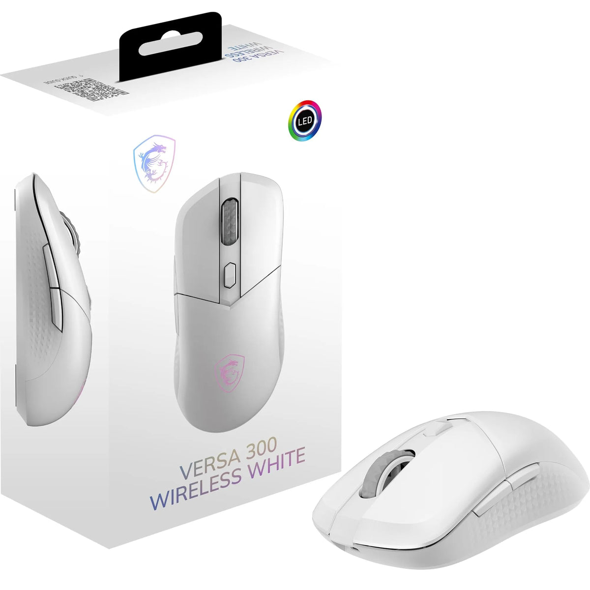 MSI Versa 300 Wireless White Gaming Mouse – 8000 DPI, symmetrical, Kailh micro switches with 30 million clicks, 6 buttons, 50 hours battery life, 1 ms latency, RGB, 60 g – wired/wireless - S12-4301440-CLA