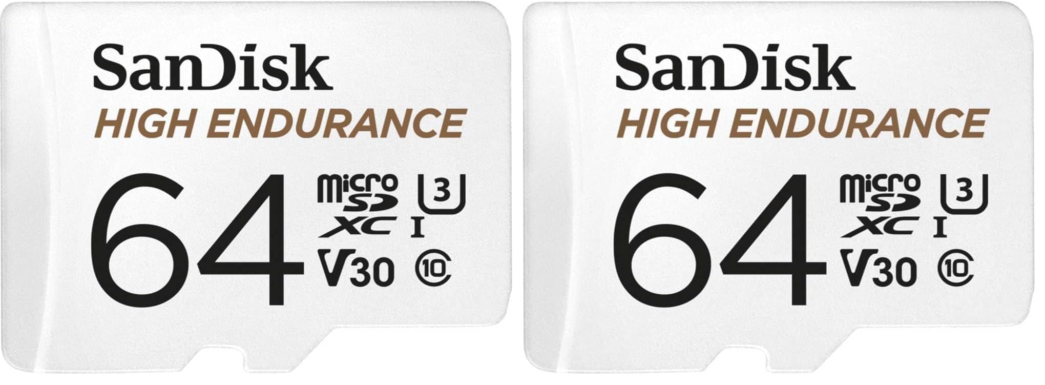 Card de memorie SanDisk High Endurance microSDXC de 64GB + adaptor (pentru camere de bord și camere de supraveghere private, 100MB/s la citire, V30 pentru videoclipuri Full HD și 4K) (pachet de 2) - SDSQQNR-064G-GN6IA