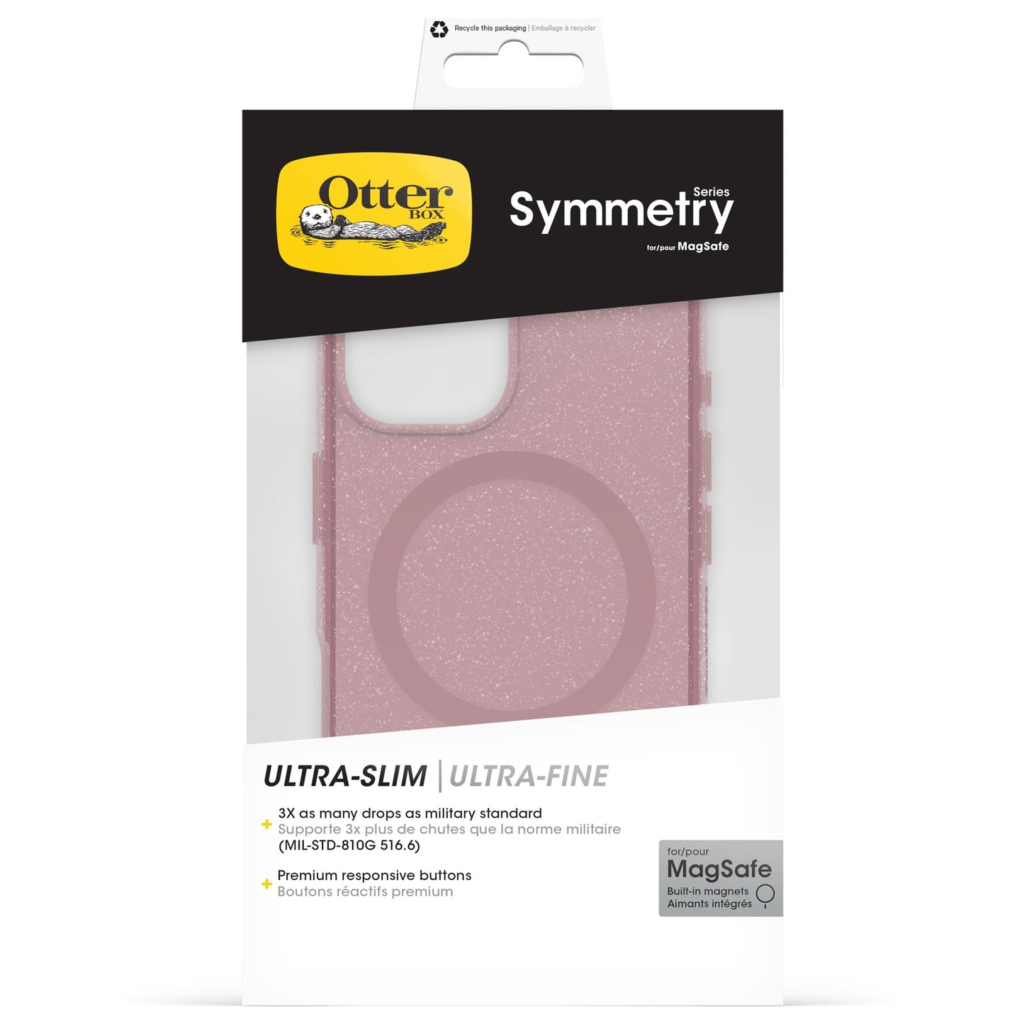 OtterBox Symmetry Series Clear MagSafe Transparent Case for iPhone 16, Shockproof Drop Proof Protective Case, 3X Military Grade Tested, Clear/Pink - 77-96384