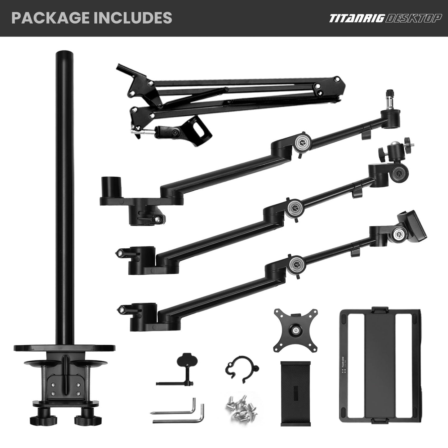 TARION table tripod camera overhead tripod: camera table mount clamp tripod flexible table mount with 4 articulated arms for ring light monitor microphone photography video live streaming titan rig (table set) - TitanRig-Desk