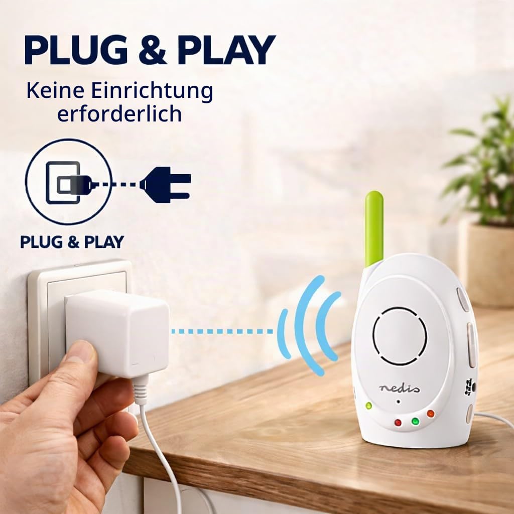 Nedis Audio-Baby-Monitor – Babyfoane fără fir cu funcție de intercomunicare și rază de 300 m – Set de 2 – Verde/Alb - BAMO110AUWT