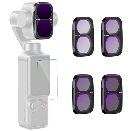 NEEWER ND filter set, exclusively compatible with the DJI Osmo Pocket 4P, ND8 + ND16 + ND32 + ND64, HD neutral density filter for gimbal action cameras, lens protection, photography accessory set - FL-P22