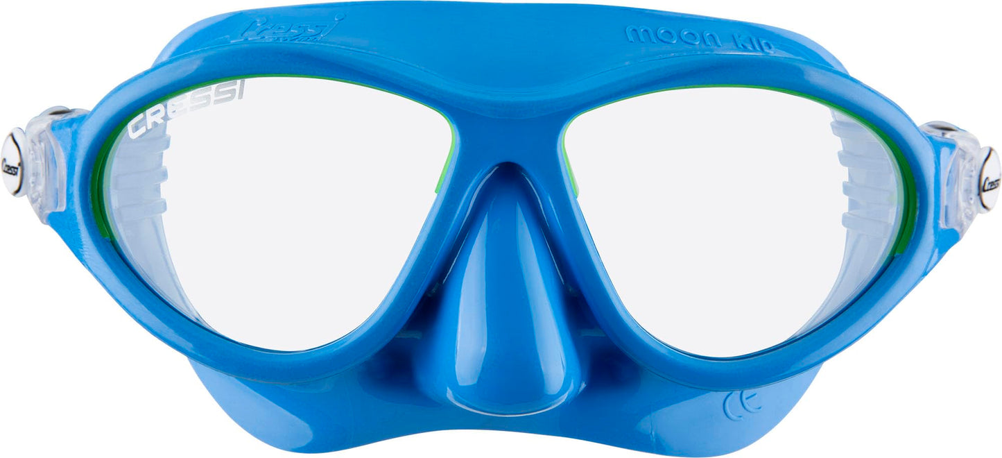 Cressi Moon Swimming Goggles Children 7 to 15 Years - Diving Goggles - Shatterproof Lenses, Secure Fit & Adjustable Buckles - Diving Goggles Children - Diving Masks - Light Blue/Lime - Combo Set - DM200720