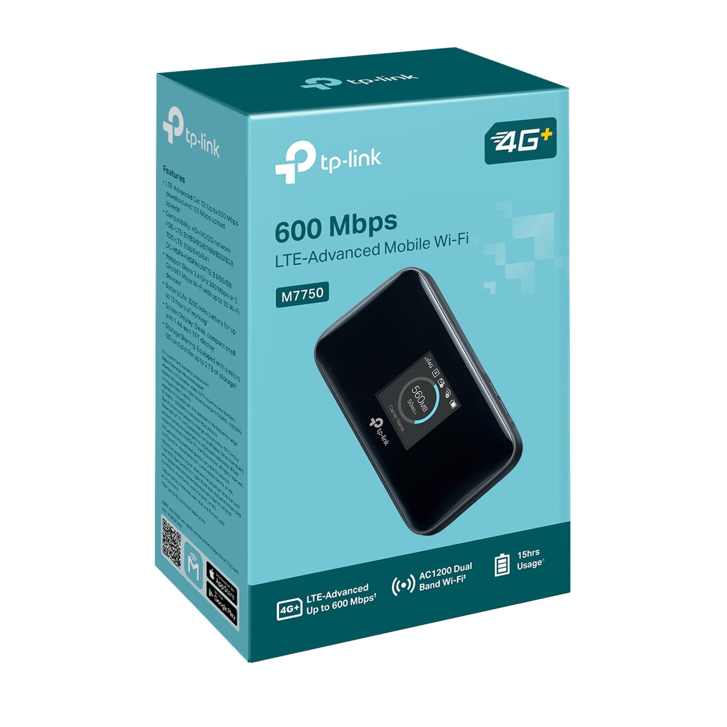 TP-Link M7750 Mobile WiFi Router 4G LTE (Cat 12, up to 600 Mbit/s, dual-band WiFi up to 1200 Mbit/s, 15 hour battery life, up to 32 devices, unlocked, international roaming)