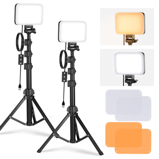NEEWER BASICS LED video light panel lighting set, pack of 2 bi-color dimmable portable studio lights with stand filters, 3200K~5600K CRI 95 750Lux, photo light for video recording live streaming, BP66
