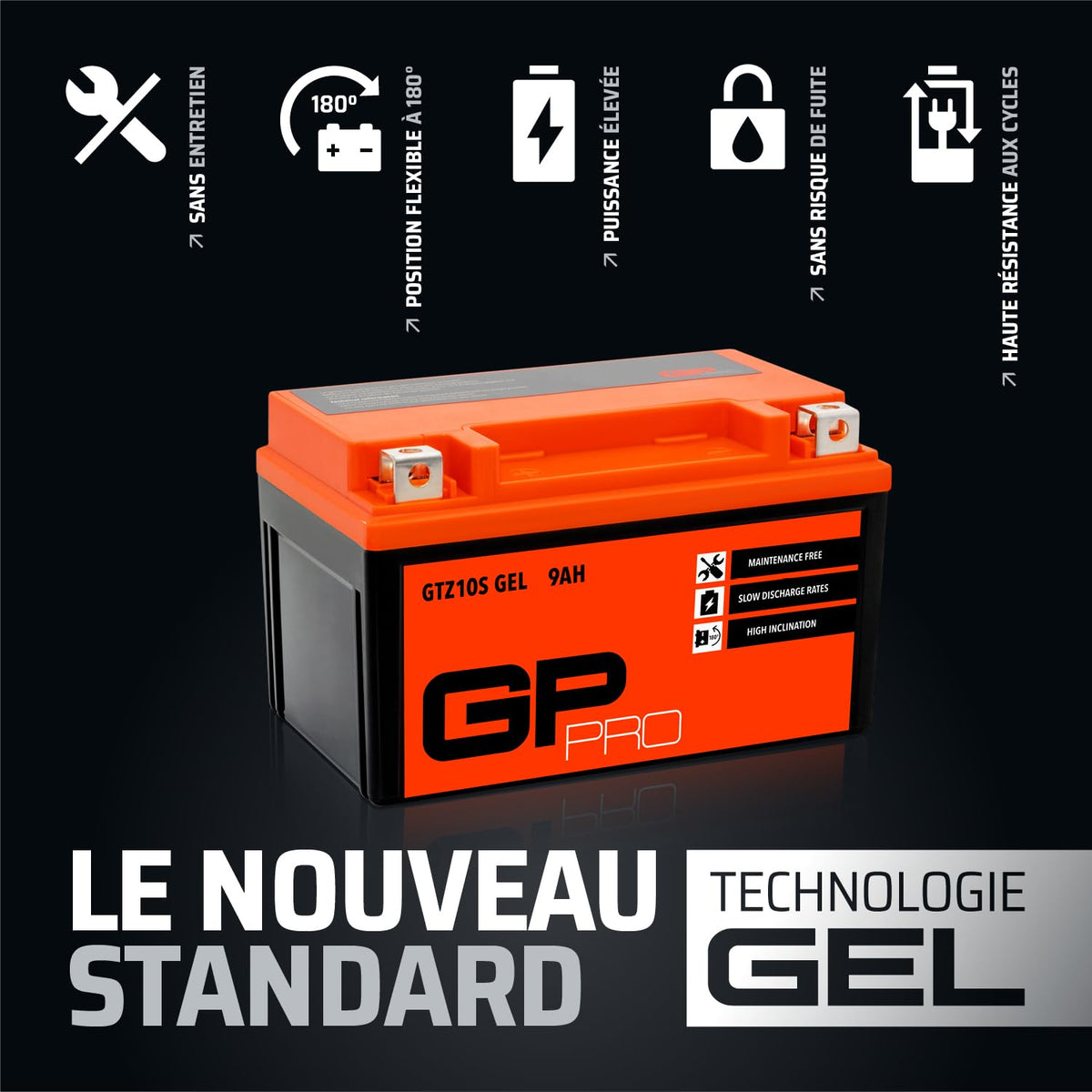 GP-PRO Gel Battery GTZ10S 12 V 9 Ah 190 A Motorcycle Battery - GP-004