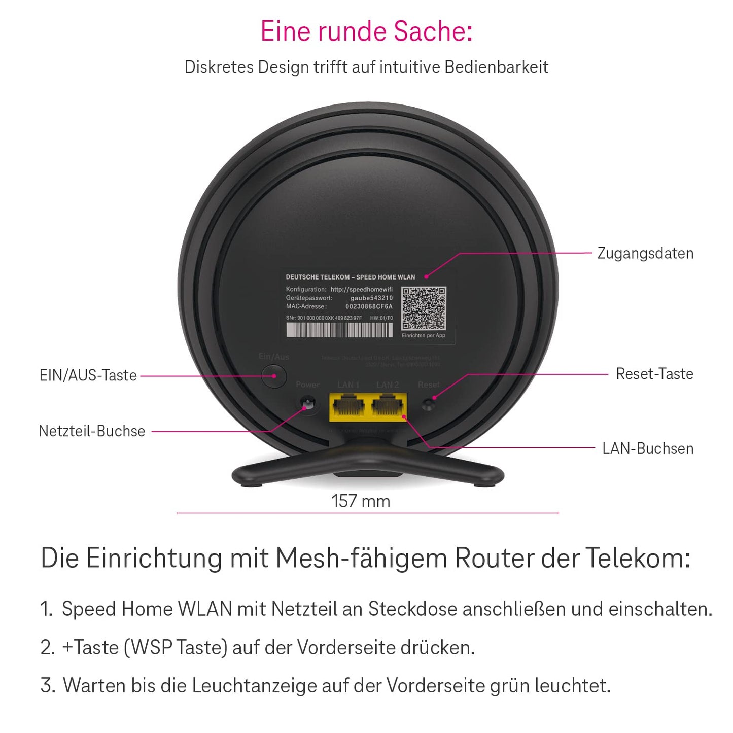 Telekom Speed Home WLAN for your strong & stable home network I Wi-Fi 6 capable amplifier with mesh technology for optimal Internet coverage, 4,800 Mbit/s I Plug & Play via WPS, 2 LAN ports - 40823475