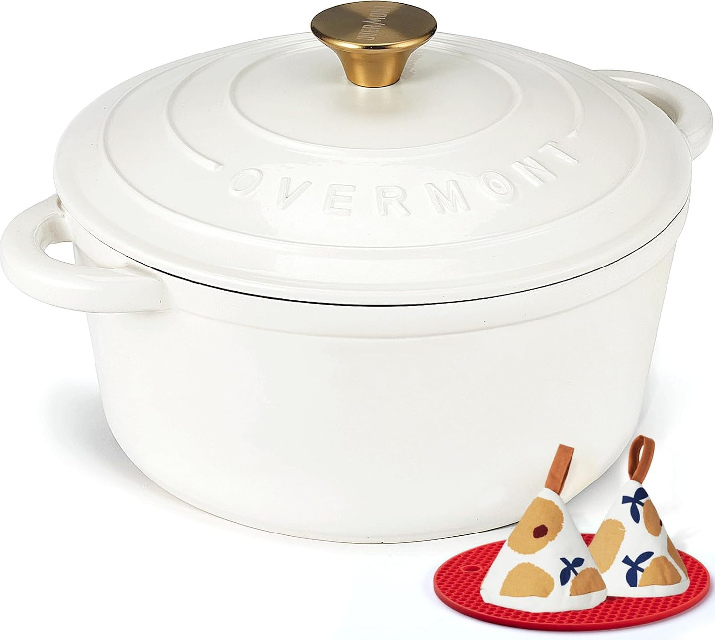 Overmont roasting pan enamel cast iron pot - casserole dish 26cm oven-safe - with lid and cookbook - for kitchen baking stewing roasting pearl white - 26DOPW