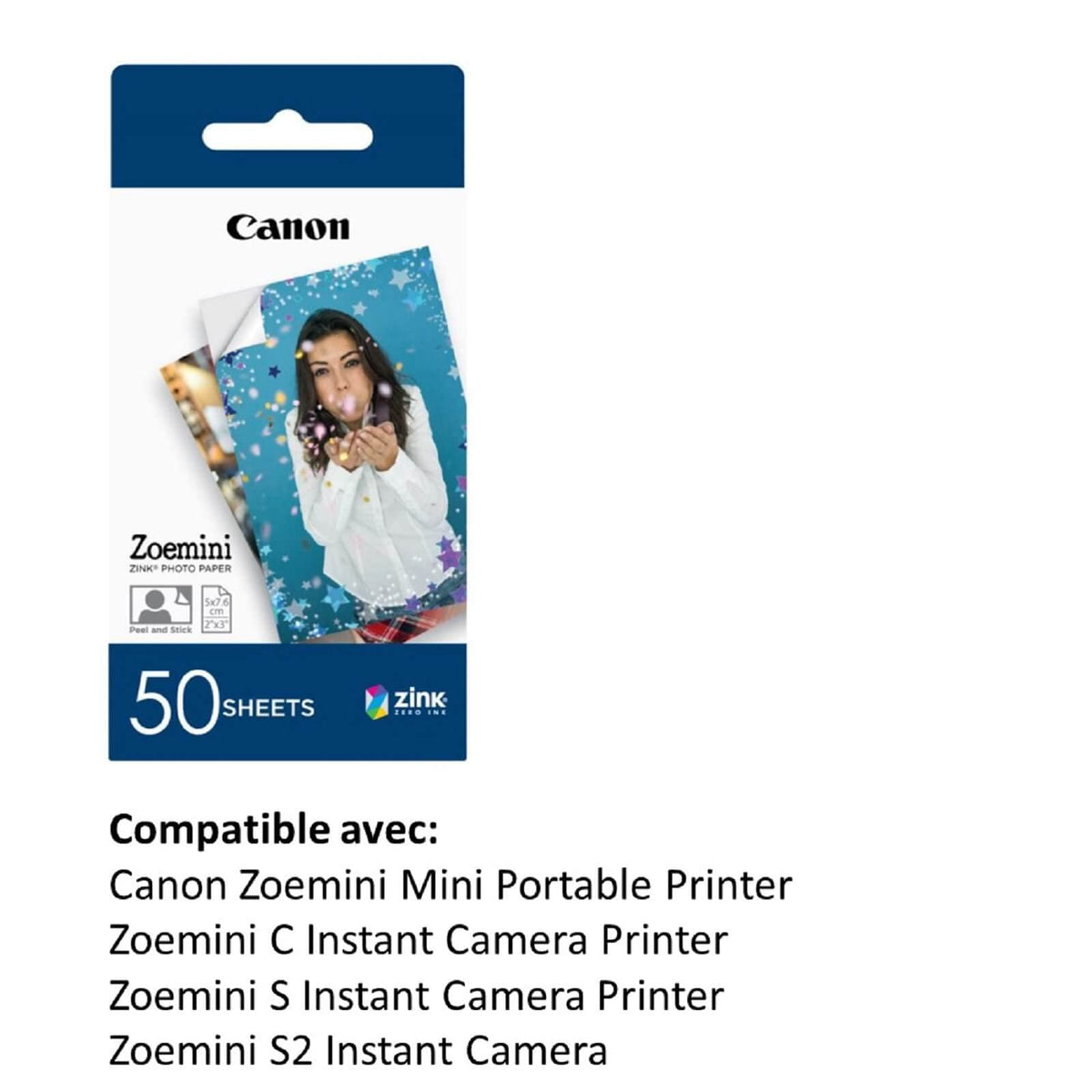 Canon Zoemini 2 Mini Fotodrucker mobil, portabil, ideal pentru utilizare în deplasare, se încadrează ușor în buzunar. Kit de imprimare & ZP-2030 cu hârtie foto Zink originală, 50 de foi. Zoemini este o cameră foto instantanee/imprimantă foto.