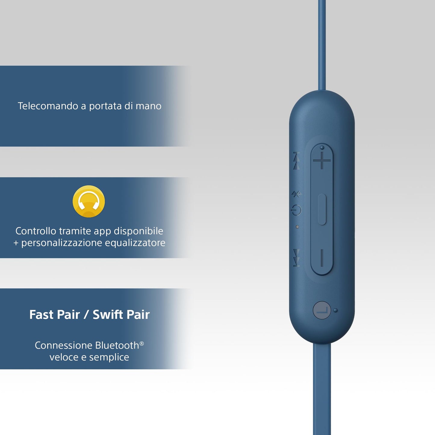 Sony wireless WI-C100 in-ear headphones (up to 25 hours of battery life, optimized for voice assistants, integrated microphone for phone calls, Bluetooth), blue, small - WIC100LCE7