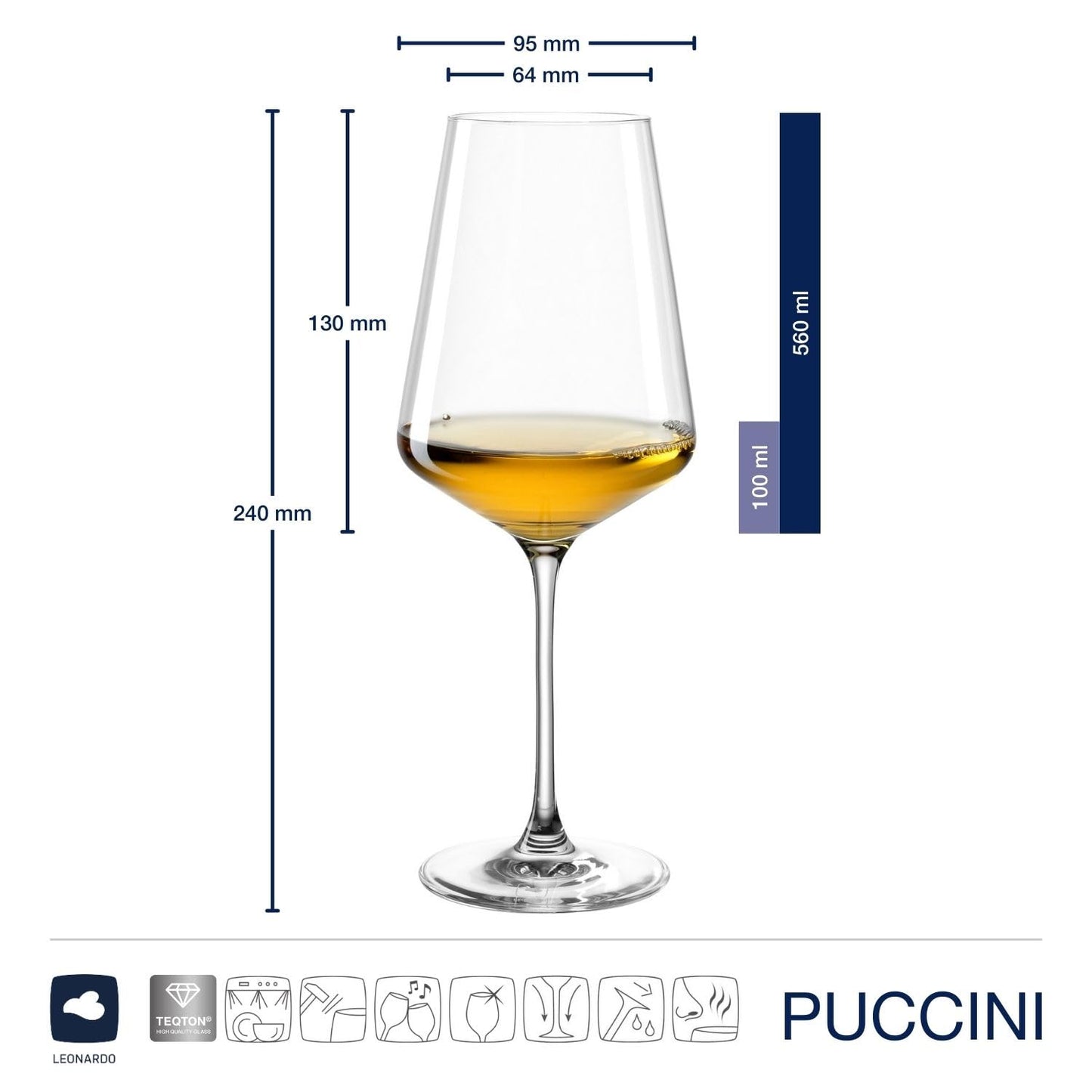 LEONARDO HOME PUCCINI white wine glasses (set of 6) incl. polishing cloth • Scratch-resistant wine glasses (560 ml) • Dishwasher safe & durable • Timeless glasses for white wine • Puccini white wine glass • 040977