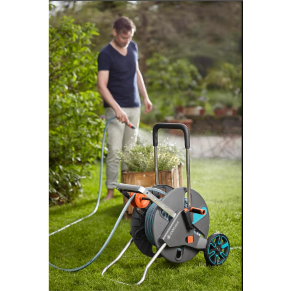 Gardena CleverRoll L Easy: cărucior pentru furtunuri cu o capacitate de până la 100 m, deosebit de stabil, cu ghidaj confortabil pentru furtun într-un cadru metalic robust, opritor de picurare, asamblare fără scule (18520-88) - 18520-20