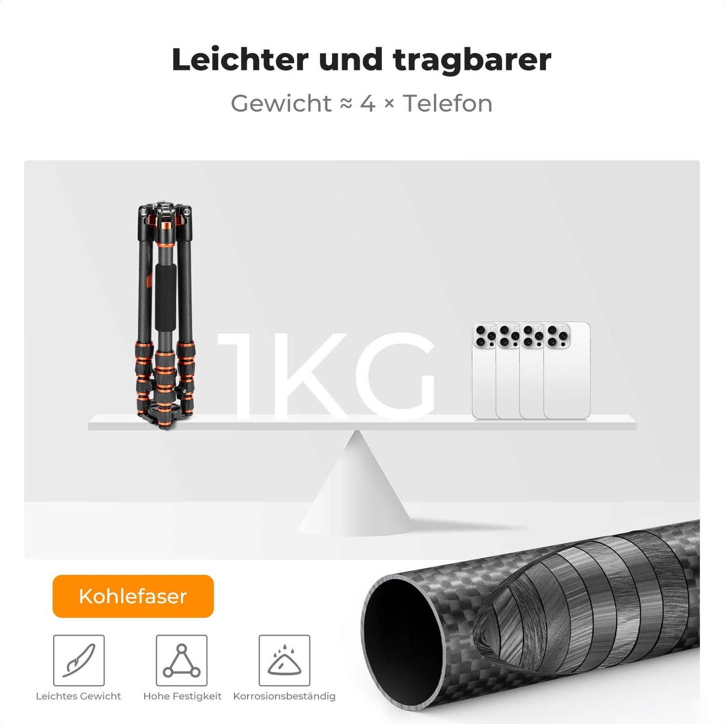 K&F CONCEPT 152cm carbon tripod - A225C0+BH-25L
