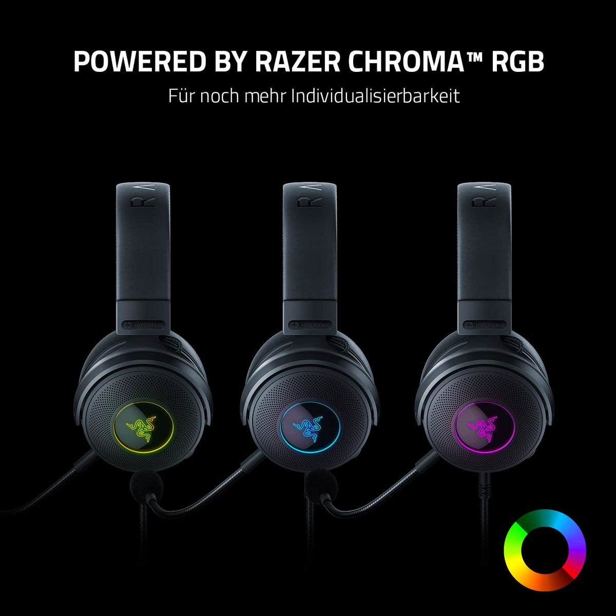 Razer Kraken V3 Hypersense - Căști de gaming USB cu fir, dotate cu tehnologie haptic (driveri TriForce Titanium de 50mm, THX Spatial Audio, microfon cardioid HyperClear detașabil) Negru - RZ04-03770100-R3M1