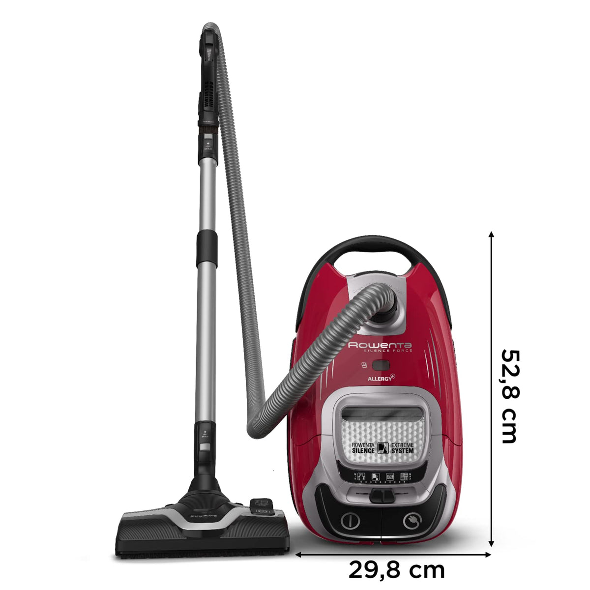 Rowenta Silence Force Allergy+, bagged vacuum cleaner, 4.5 L dust bag capacity, extremely quiet, highly efficient floor nozzle, durable EffiTech motor, vacuum cleaner for pet hair, black-red, RO7473 - RO7473EA