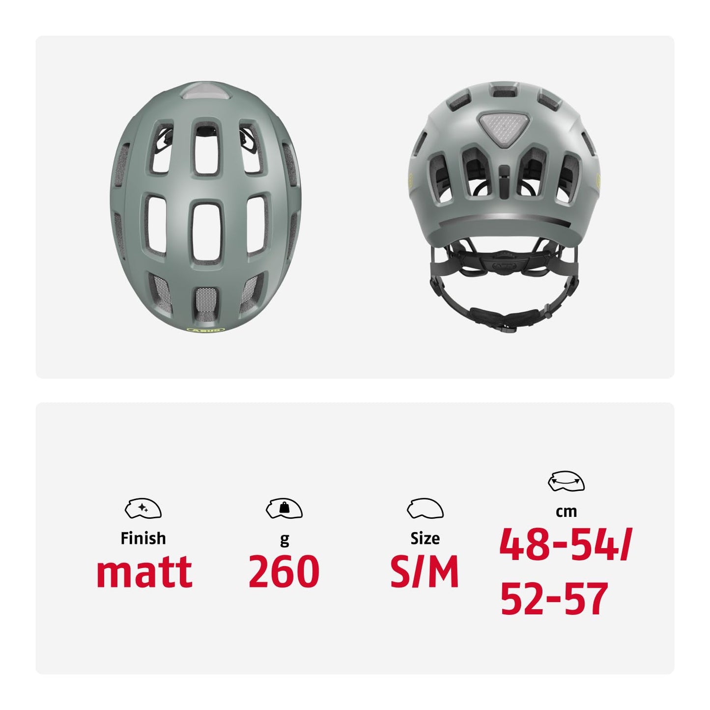 ABUS Youn-I 2.0 bicycle helmet - with light for children, teenagers and young adults - for girls and boys - gray, size M, M (52-57 cm) - 91888