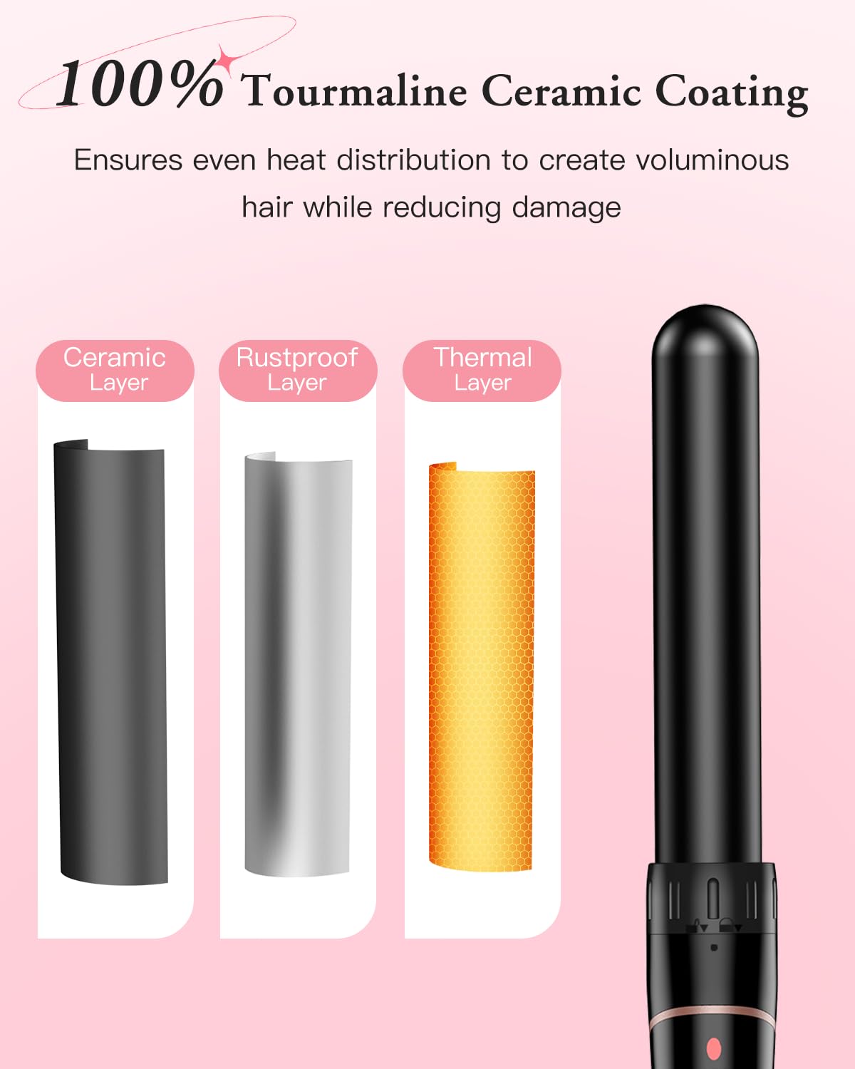 Curling iron large and small curls set - 6 in 1 with different attachments, anti-static ceramic tourmaline coating, wave iron for beach waves - L-F