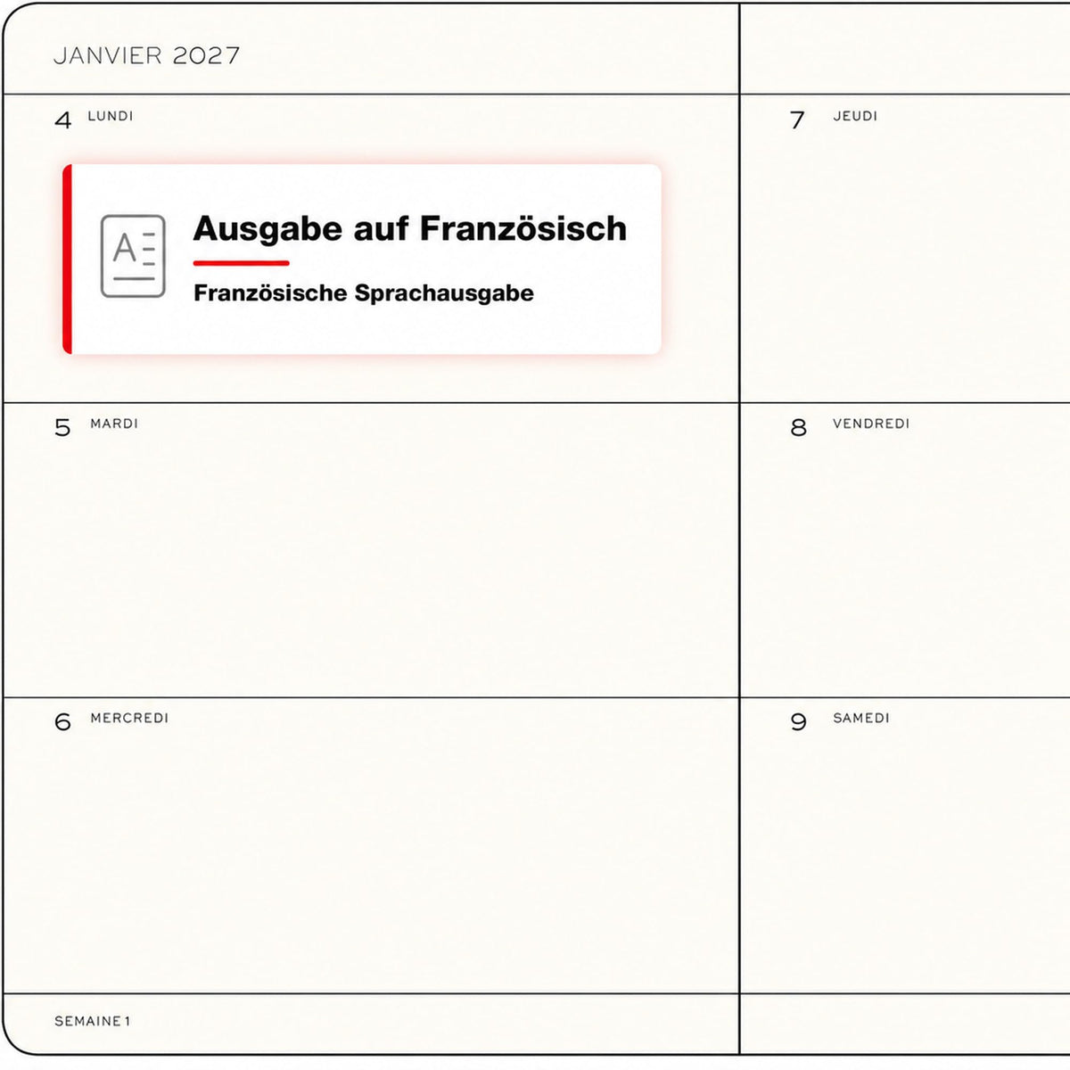 LEUCHTTURM1917 Calendar săptămânal 2027 mediu (A5) - franceză, floarea soarelui, copertă cartonată, 12 luni - ianuarie-decembrie 2027, 1 săptămână pe pagină dublă cu compatibilitate ridicată cu cerneală - 400404