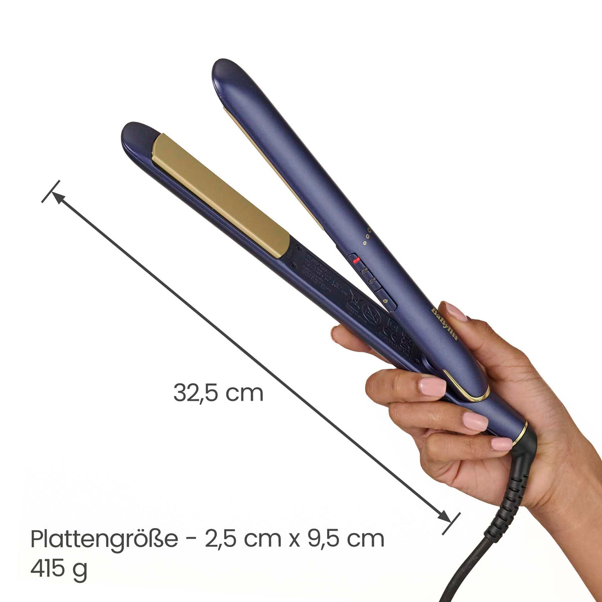 BaByliss Midnight Luxe Straightener - Titanium Ceramic Floating Plates for smooth gliding, quick heating in 30 seconds, 3 temperature settings up to 235°C, suitable for worldwide use, model 2516PE.