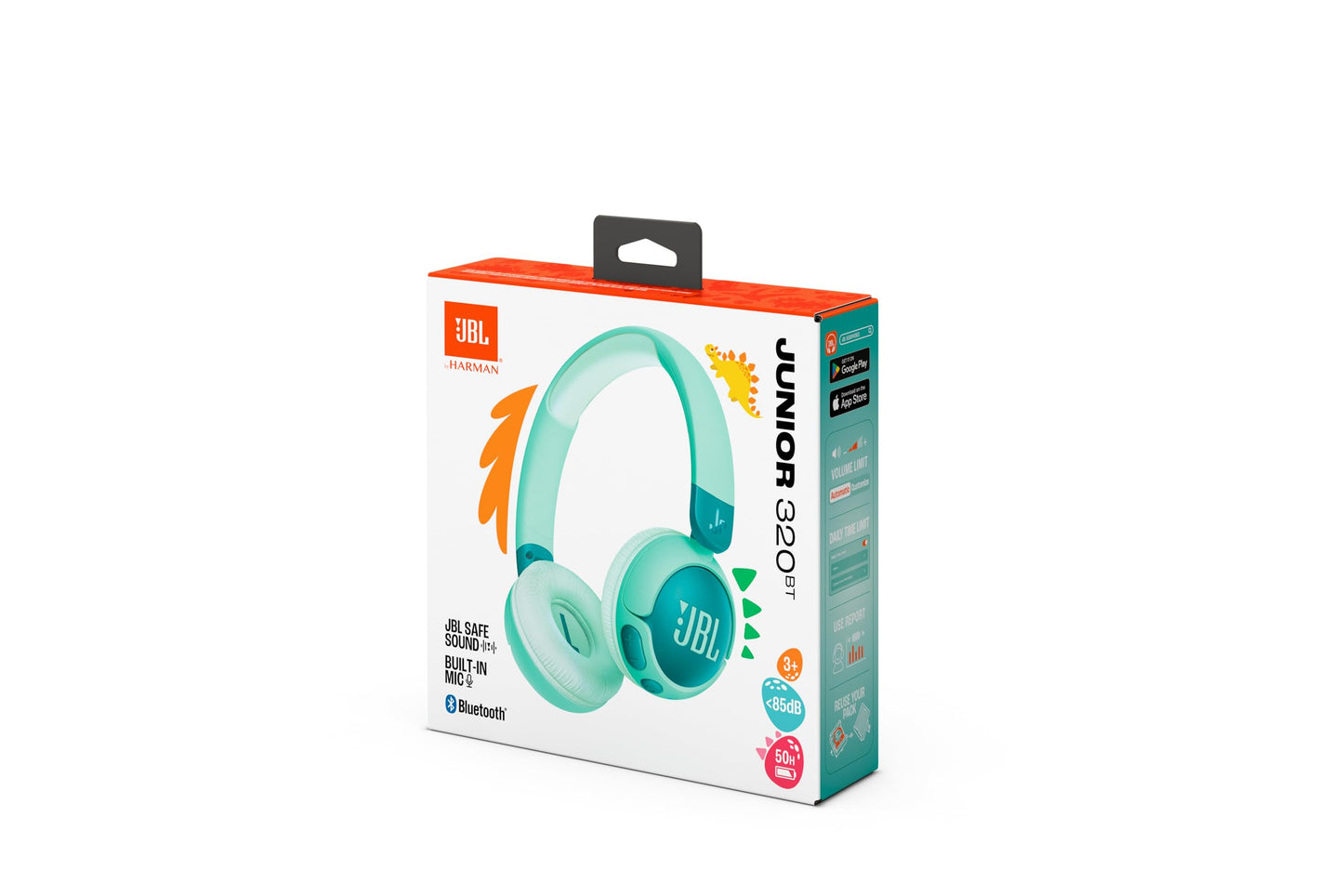JBL Junior 320 BT, wireless on-ear Bluetooth headphones with built-in microphone for children, 50 h playback, JBL Safe Sound, low volume, easy to use and sticker set, green - JBLJR320BTGRN