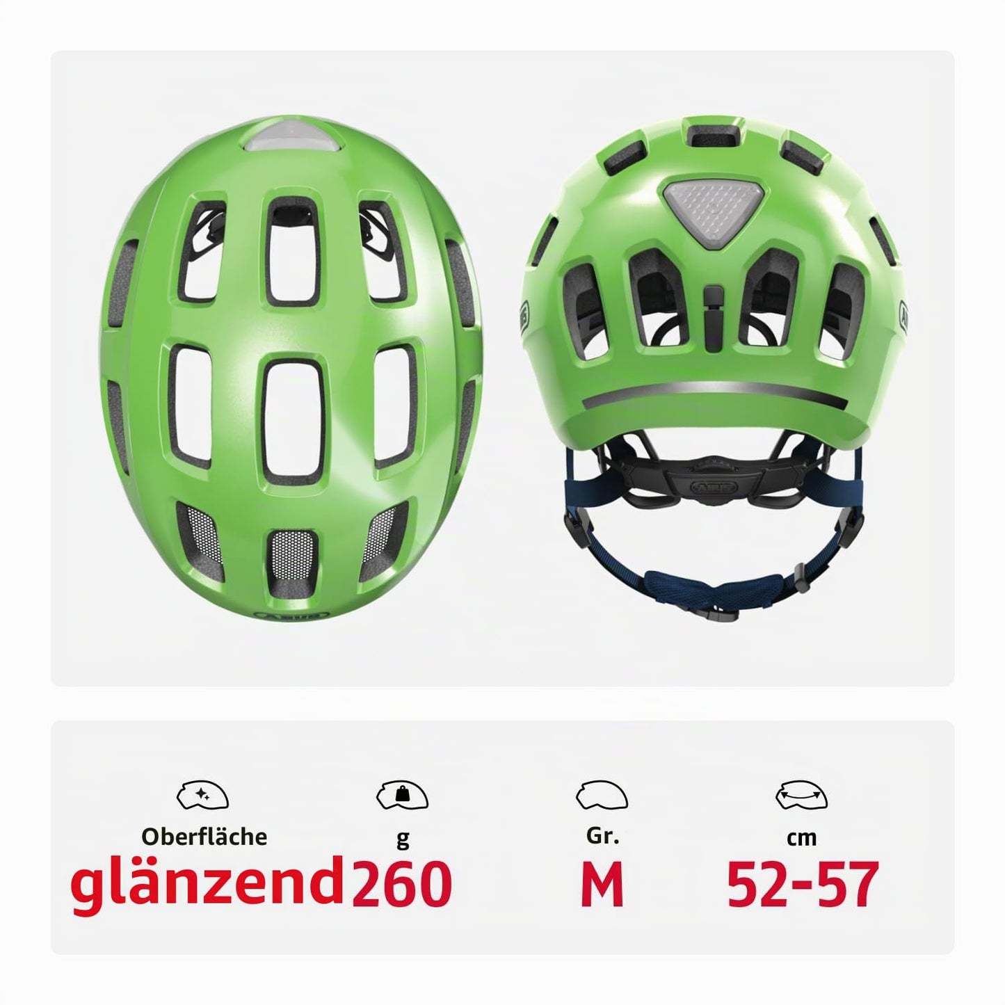 ABUS Youn-I 2.0 bicycle helmet - with light for children, teenagers and young adults - for girls and boys - blue (sparkling), size M (52-57 cm) - 40159