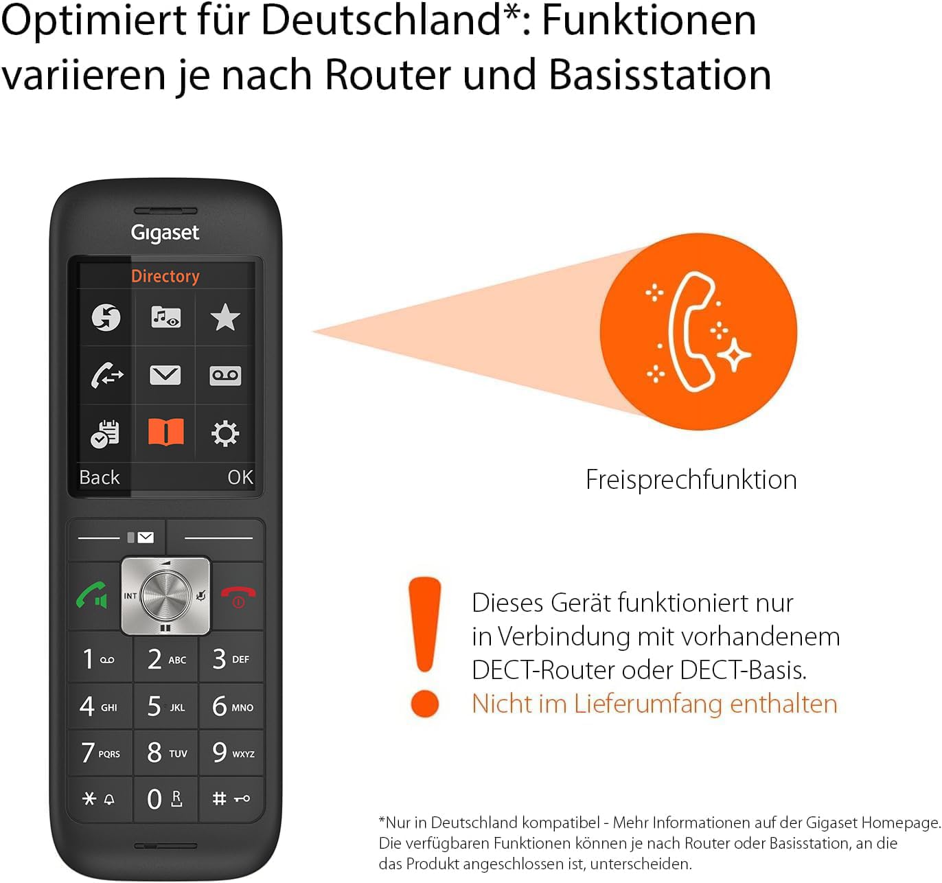 Gigaset CL660HX - Design DECT handset with charging cradle - Fritzbox compatible - high-quality cordless telephone for router and DECT base, black [German version] [Without base] - S30852-H2862-R144