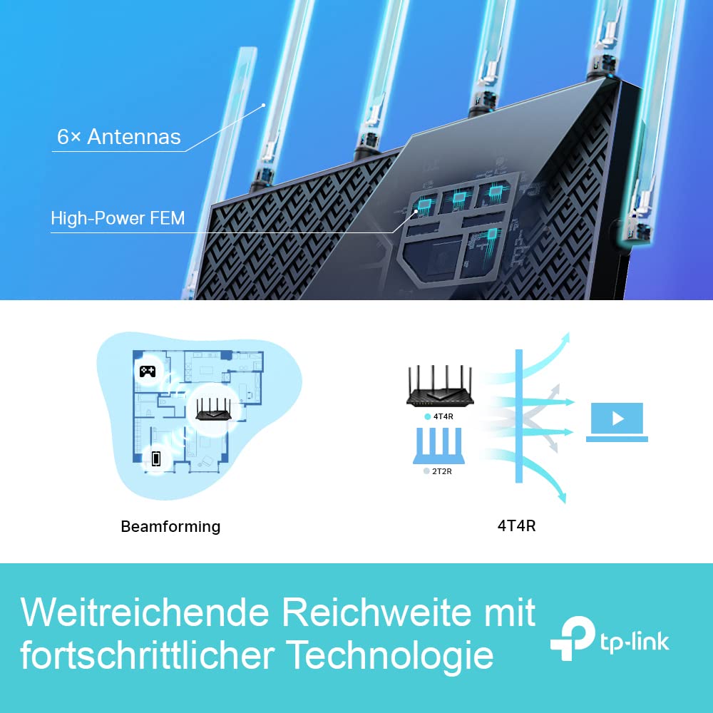 TP-Link Archer AX73 Wi-Fi 6 Gigabit WLAN router (4804 Mbit/s 5 GHz, 574 Mbit/s 2.4 GHz, 4 × Gigabit LAN ports, 1 × USB 3.0 port, HomeShield), does not support DSL function