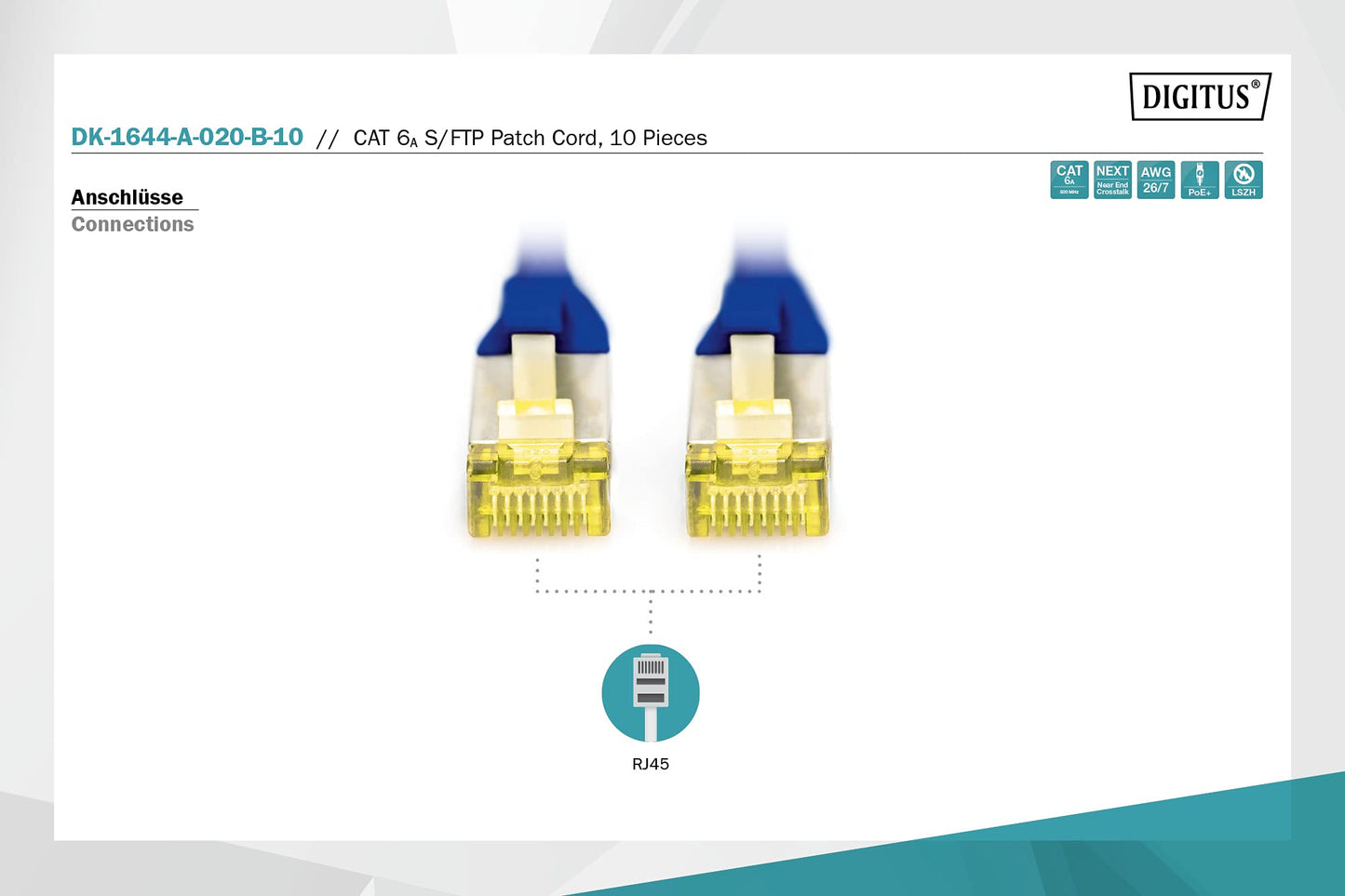 DIGITUS LAN cable Cat 6A – 2 m – 10 pieces – S/FTP shielded – blue - DK-1644-A-020-B-10