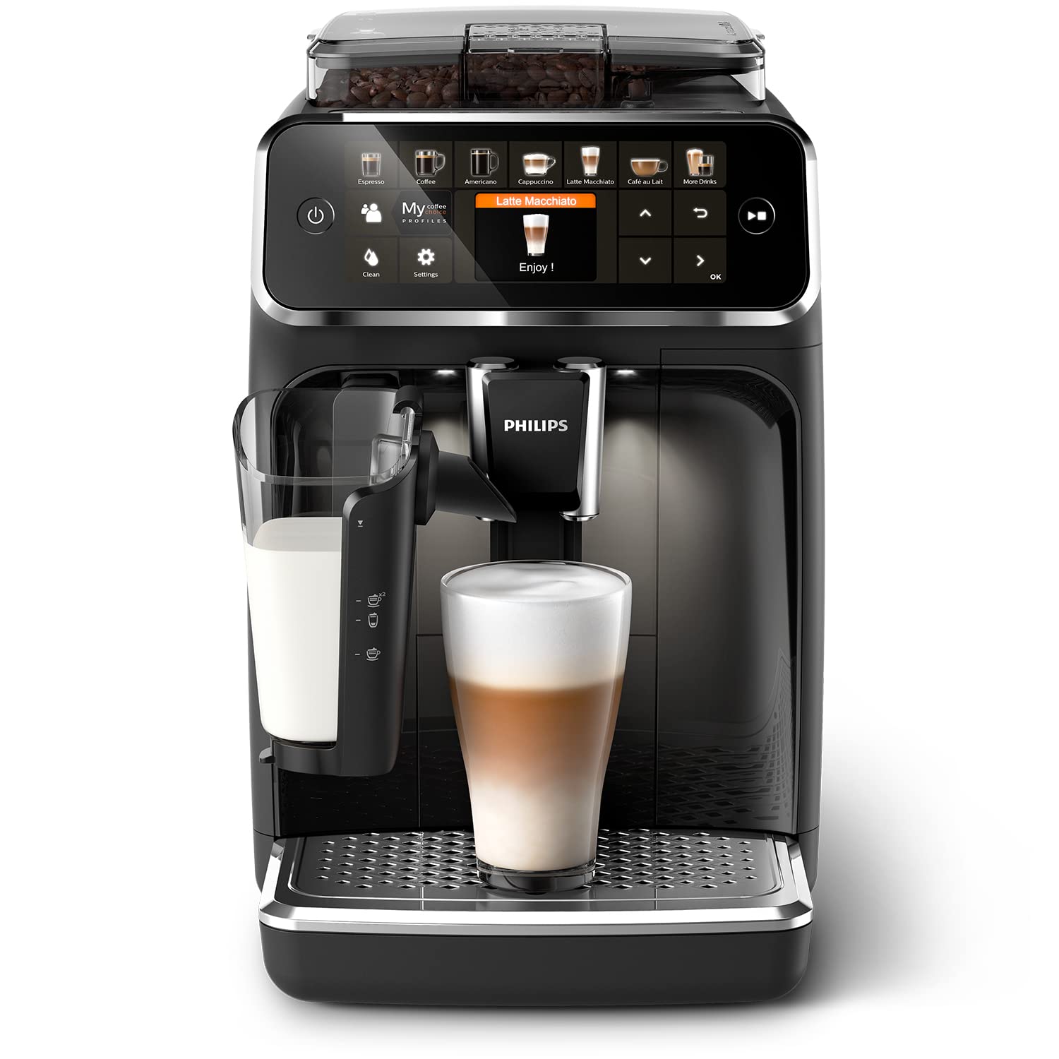 PHILIPS fully automatic coffee machine from the 5400 series - espresso machine for 12 drinks, quick-cleaning LatteGo system, intuitive TFT display, customizable coffee settings (EP5441/50)