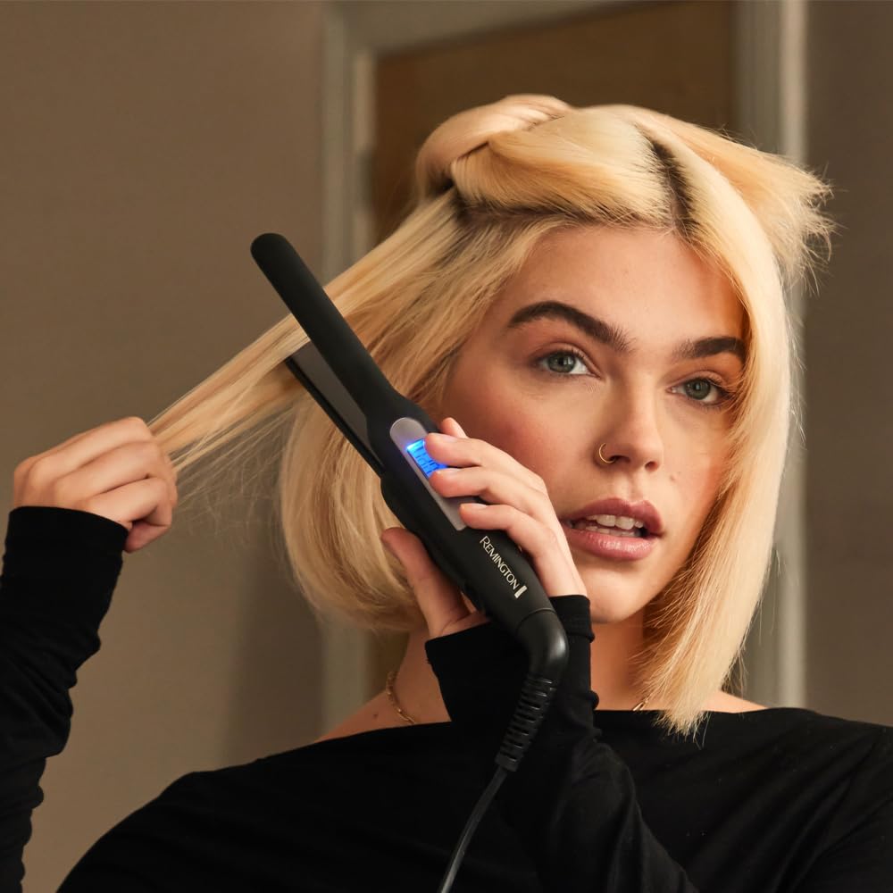 Remington straightening iron [extra narrow plates: for short hair, pixies, bangs, beard & small curls] hair straightener (Ultra-Pro ceramic coating, LCD display, 150-230°C) beard straightener S5515