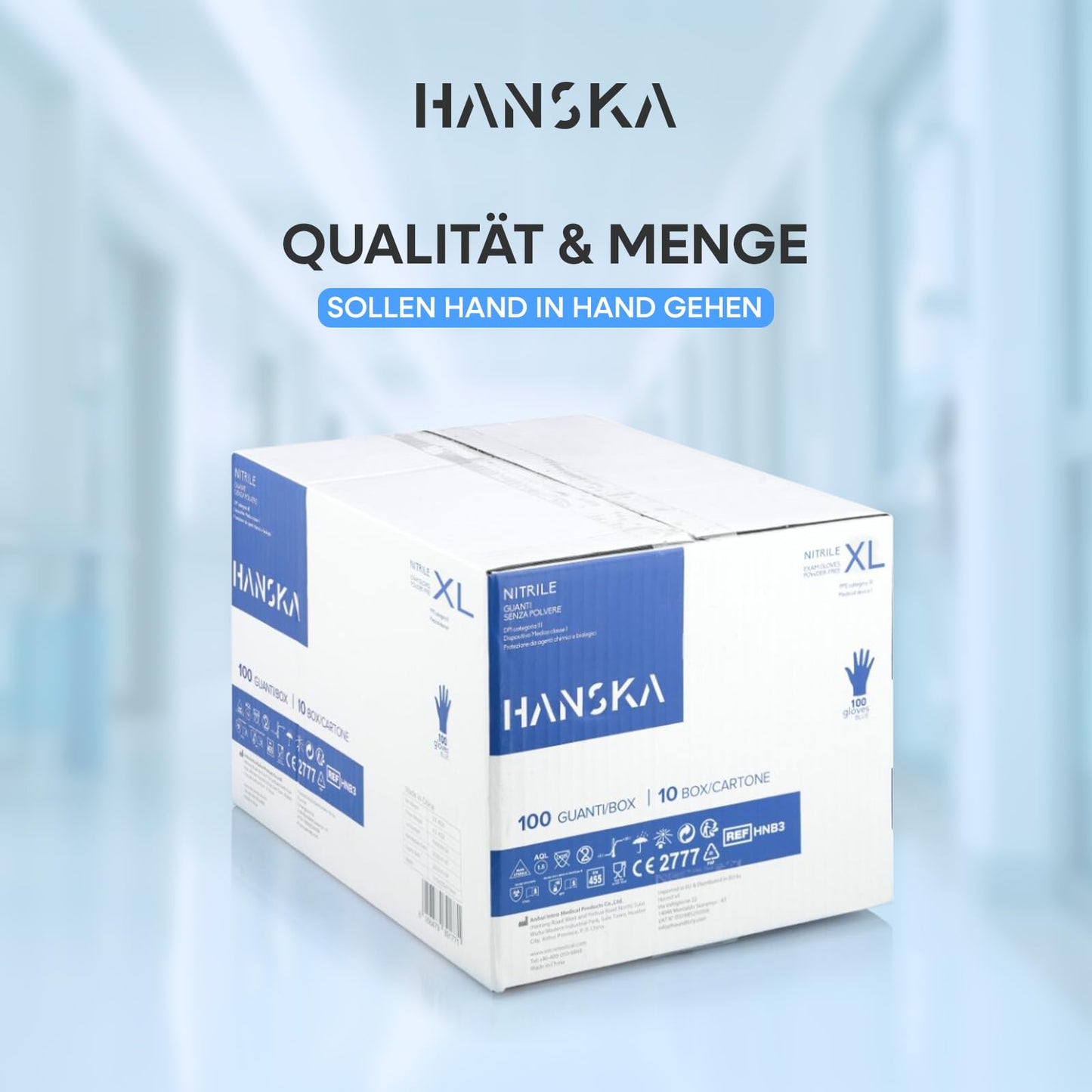 HANSKA 1000 Blue Nitrile Disposable Gloves - Powder Free - Disposable - Ambidextrous - Non-Sterile - Rubber Base - Suitable for Medical Areas and Food Processing (1000, XL) - HSKA