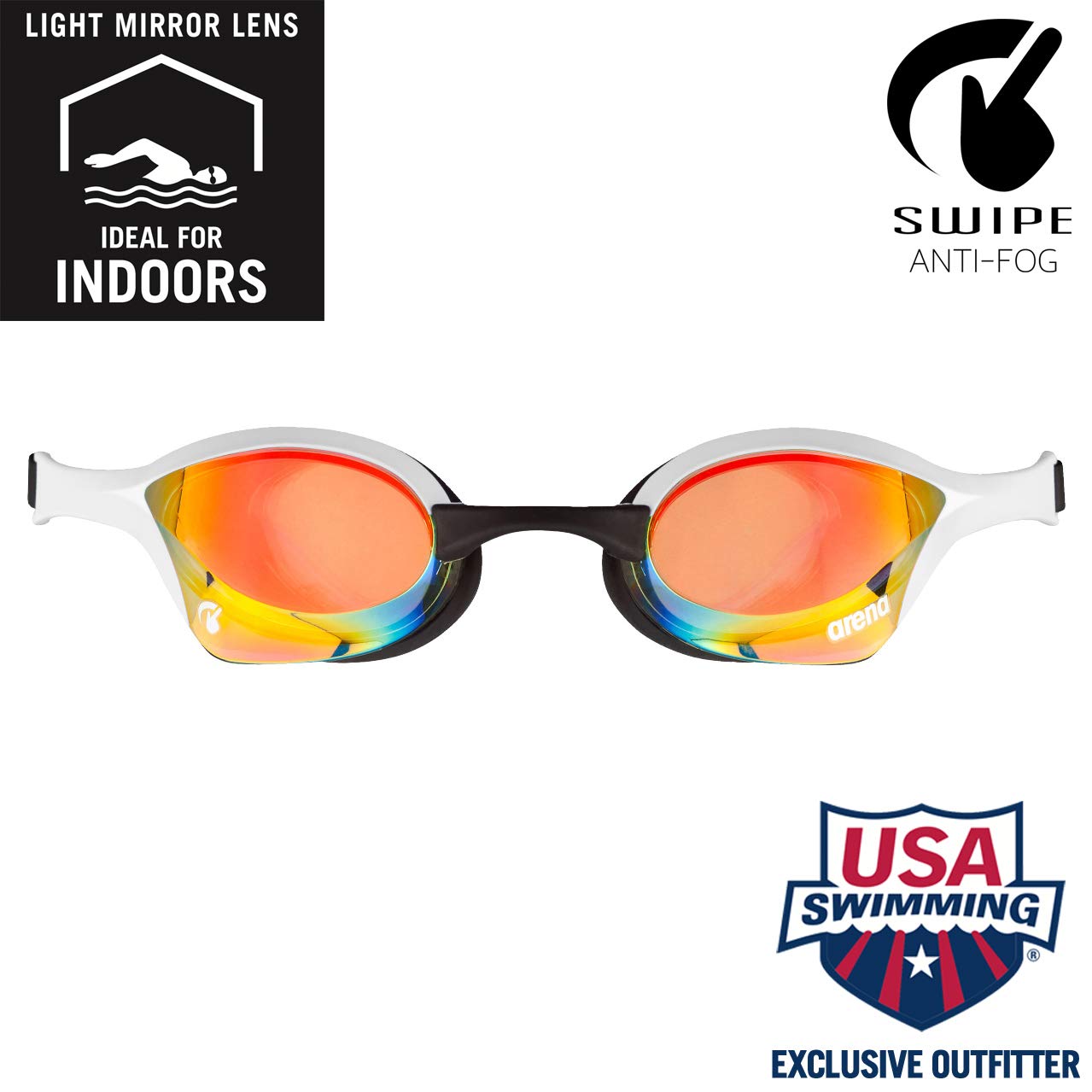 ARENA Cobra Ultra Swipe Mirror Unisex Race Swimming Goggles for Adults, Diving Goggles with Curved Mirror Lenses, Anti-Fog, UV Protection, 5 Interchangeable Nose Bridges - 002507-310-NS