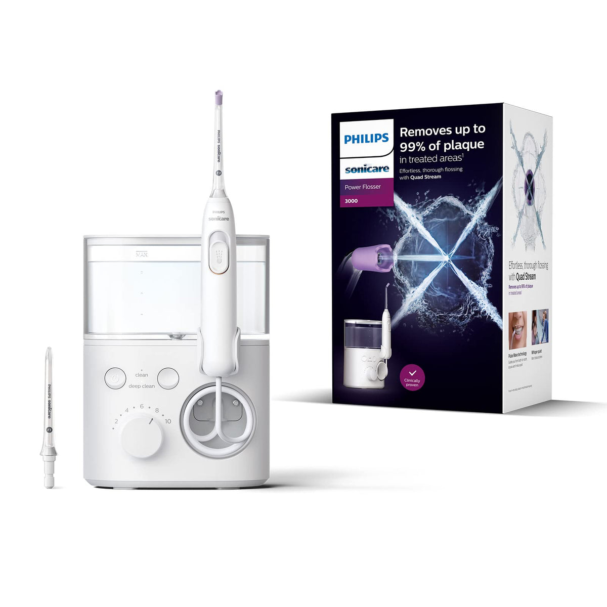 Philips Sonicare Power Flosser 3000, irigator oral cu tehnologie Quad Stream, alb (model HX3711/20)