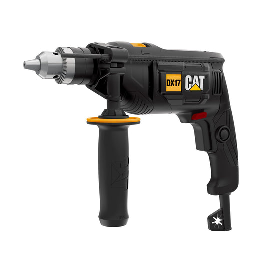 CAT DX17 Mașină de găurit cu percuție, 13 mm, 750W, 3000 rpm viteză, 48.000 bpm frecvență a percuției, control variabil al vitezei, (inclusiv limitator de adâncime, mâner suplimentar și cheie pentru mandrină)