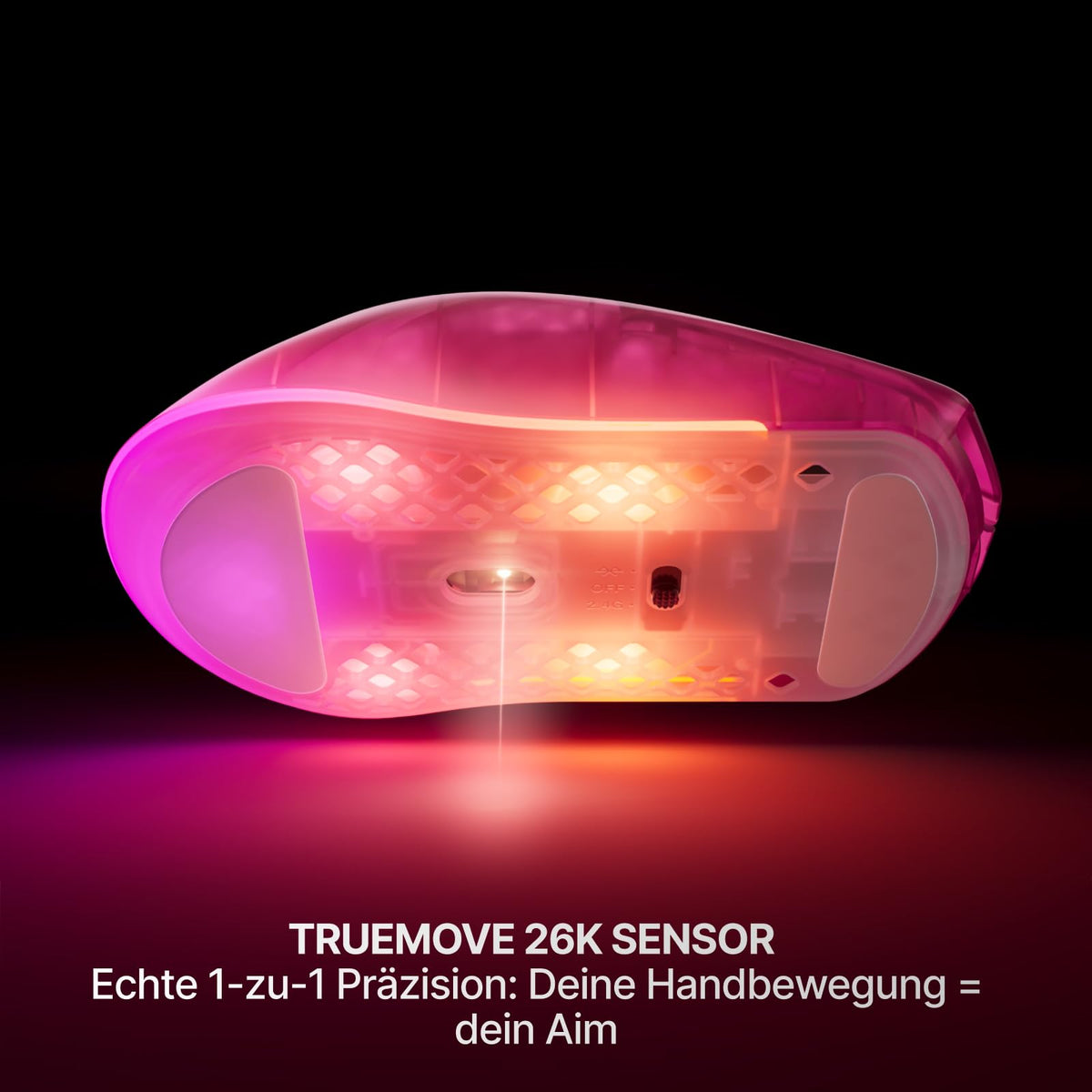 SteelSeries Aerox 3 Wireless Gen 2 – Ultra-light 68g gaming mouse, 4K polling rate, 26K DPI optical sensor, 200 hours battery life, IP54, 80 million clicks, RGB, pure PTFE glide feet, Magenta - 62716