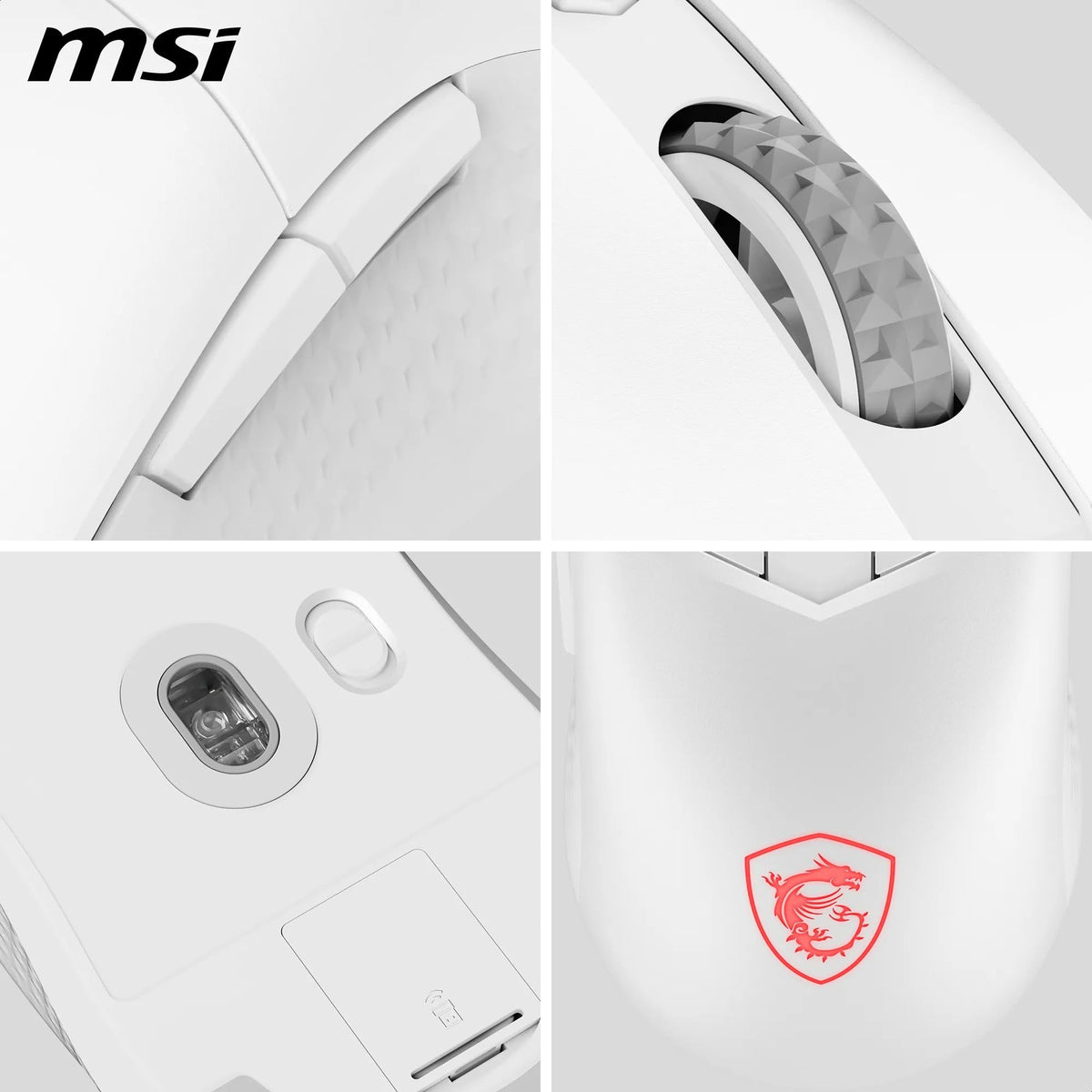 MSI Versa 300 Wireless White Gaming Mouse – 8000 DPI, symmetrical, Kailh micro switches with 30 million clicks, 6 buttons, 50 hours battery life, 1 ms latency, RGB, 60 g – wired/wireless - S12-4301440-CLA