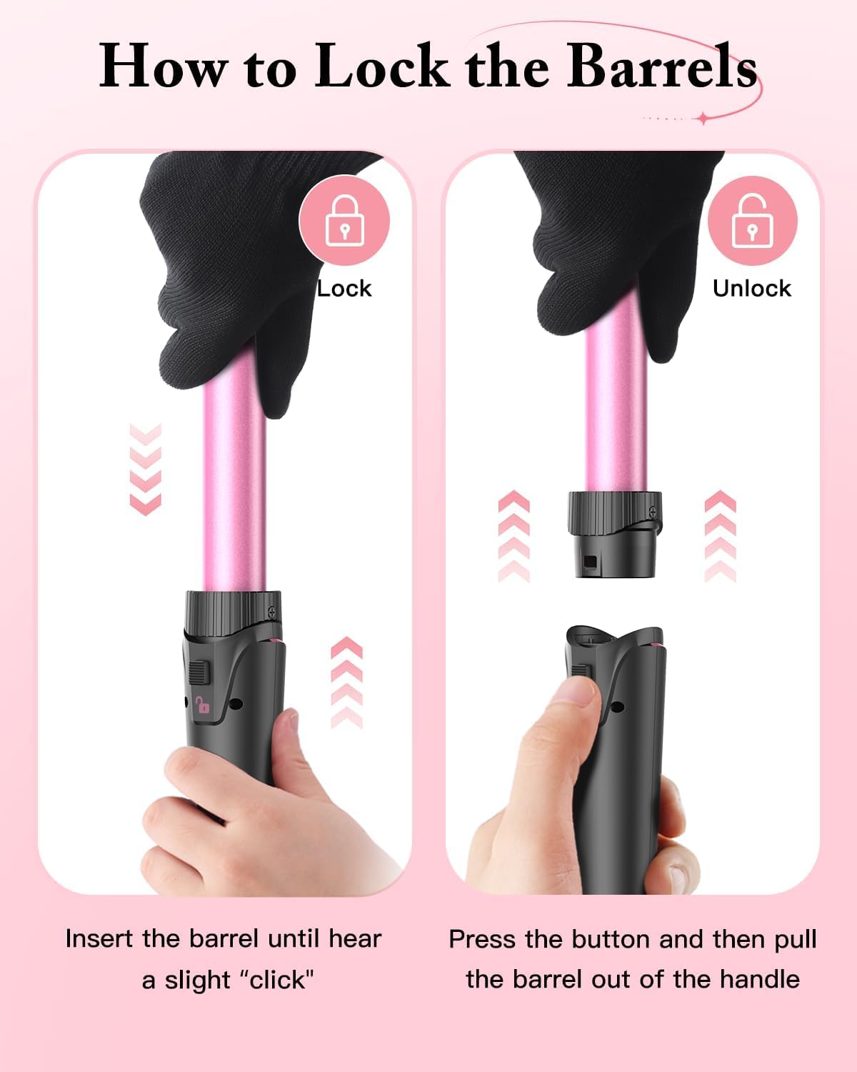 BESTOPE PRO curling iron curling iron 3 barrels wave iron 5 in 1 - curling iron set 3 barrels for large waves, temperature setting, quick heating and a glove, 2 clips, rosé - MD-J18