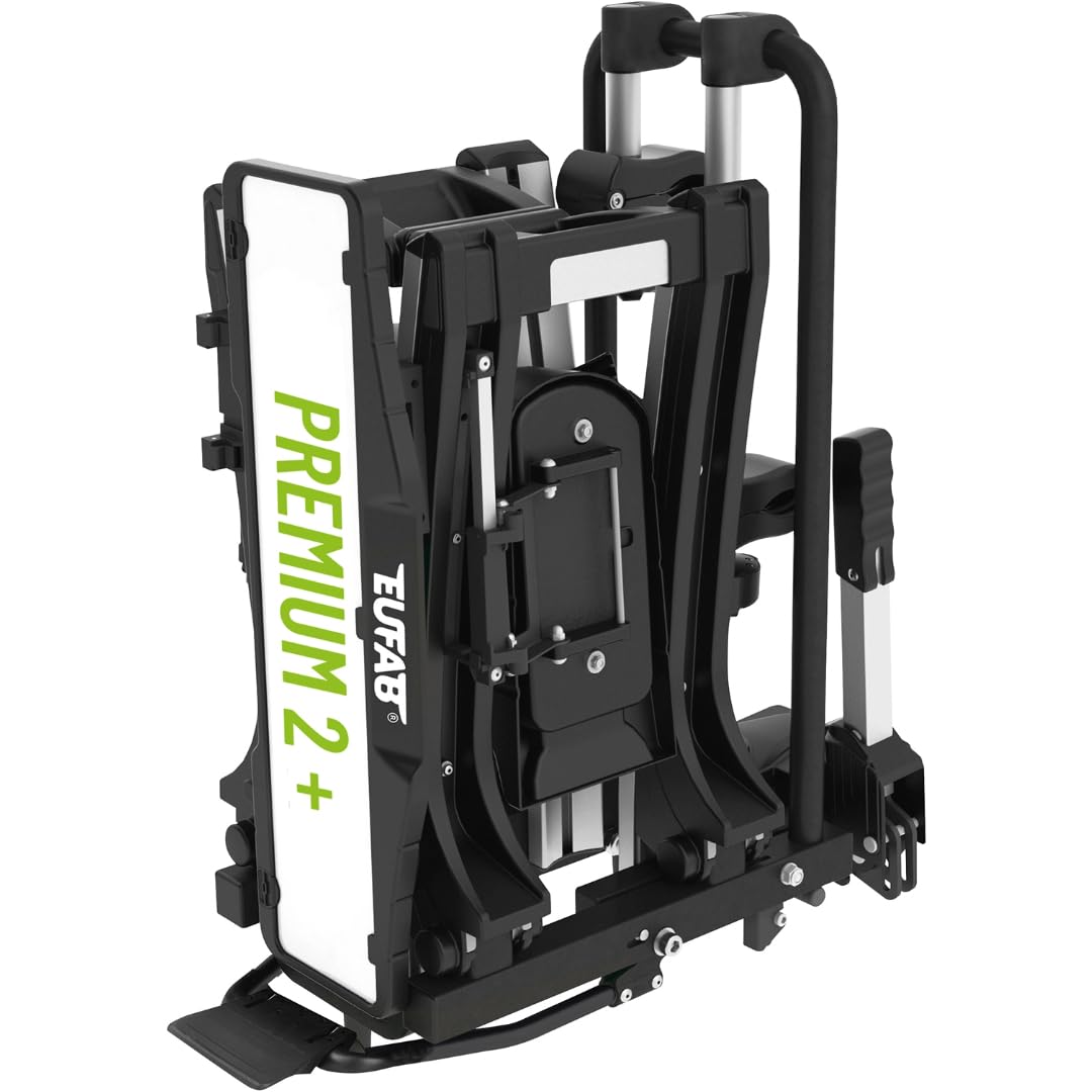 EUFAB 11523 bicycle carrier PREMIUM 2 Plus, suitable for e-bikes, for large tailgates, completely pre-assembled, anti-theft protection, 2 bicycles, trailer hitch, black/gray, (WxHxD) approx. 115x67x61 cm