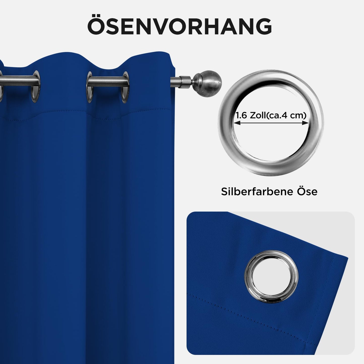 Joydeco Opaque curtains with eyelets, set of 2, blackout curtain, thermal curtain, heat protection, eyelet curtain for bedroom, living room (2xH137xW117, royal blue) - EJ21001-RBU-137-117
