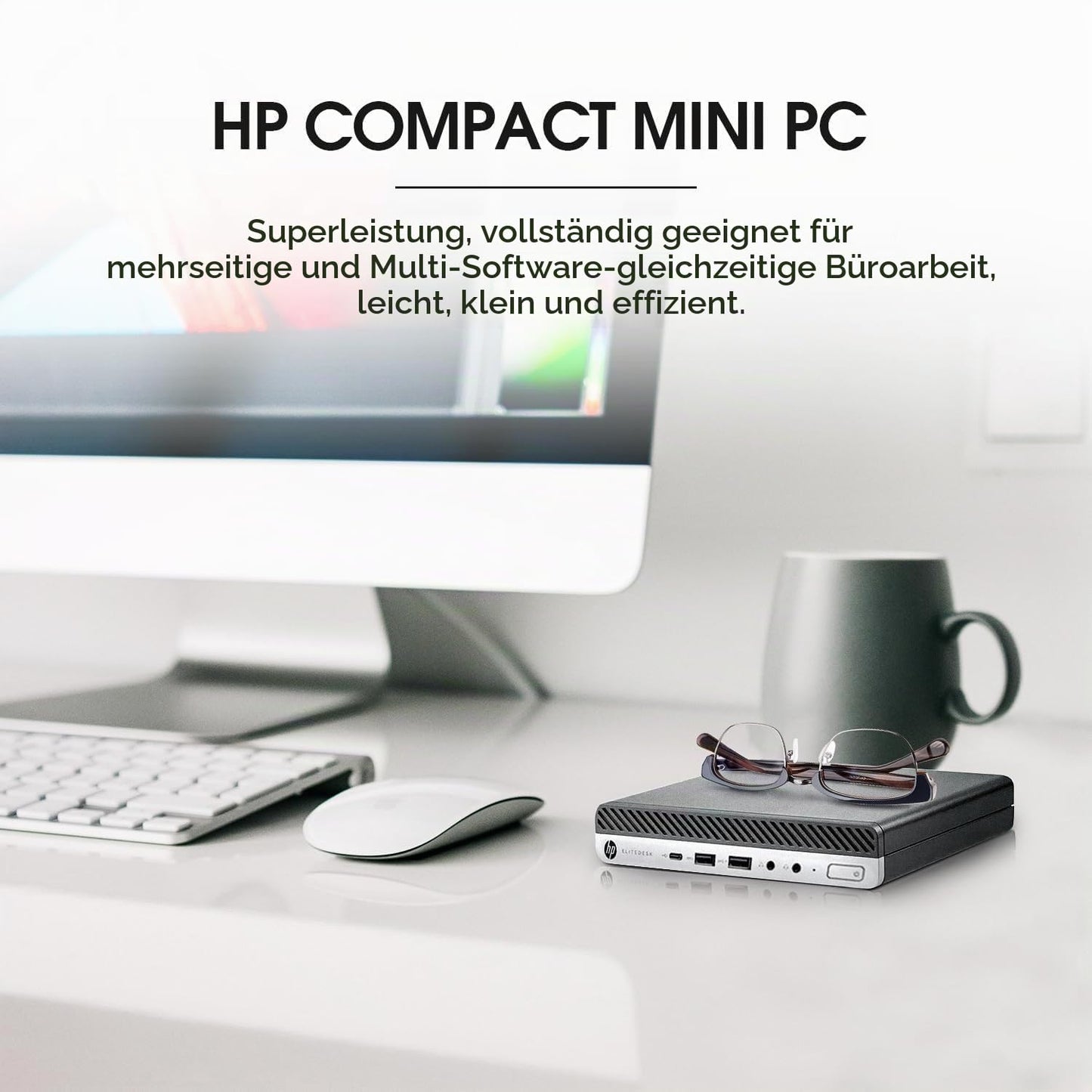 HP EliteDesk 800 G3 Mini Desktop PC, Intel Core i5-7500, 8 GB RAM, 256 GB SSD, US QWERTY keyboard, WiFi, Bluetooth, Windows 11 Pro (refurbished)