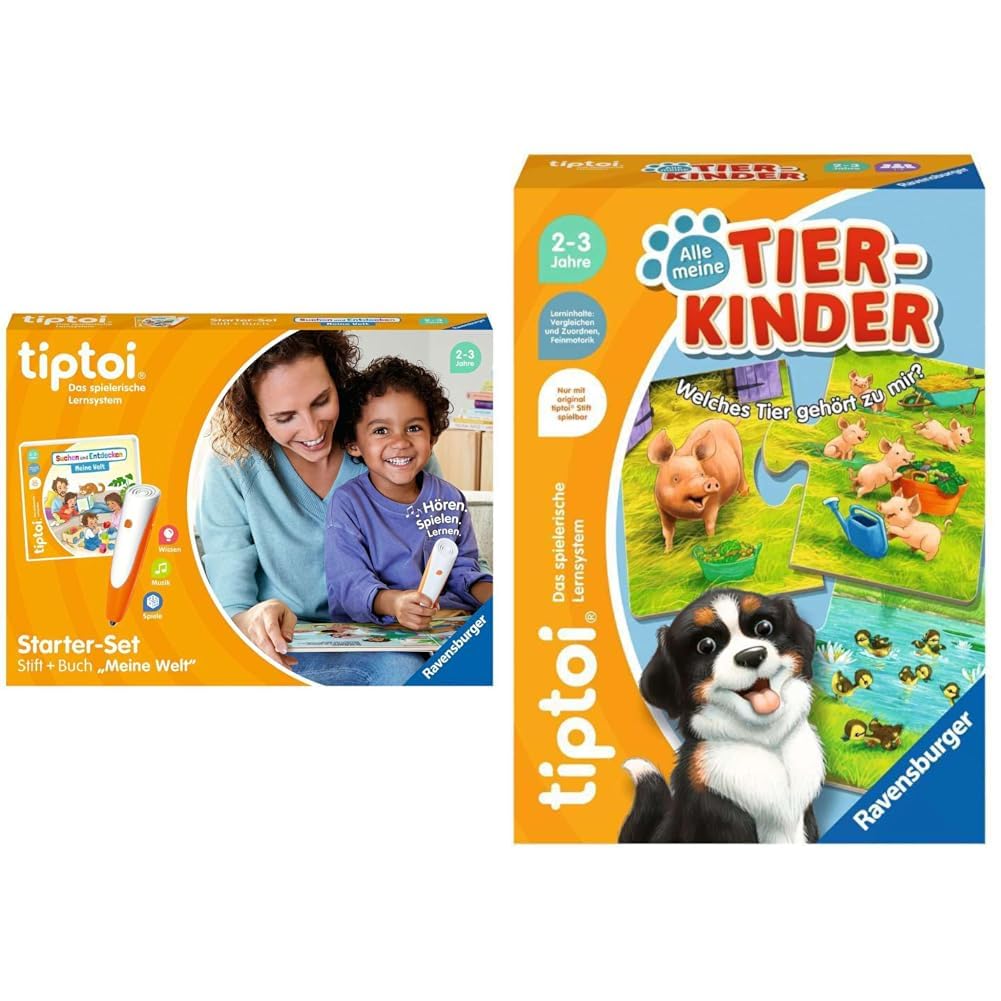 Ravensburger tiptoi starter set 00112 - pen and picture book Search and discover My World - learning system for children aged 2 and over & tiptoi 00108 - All My Animal Children
