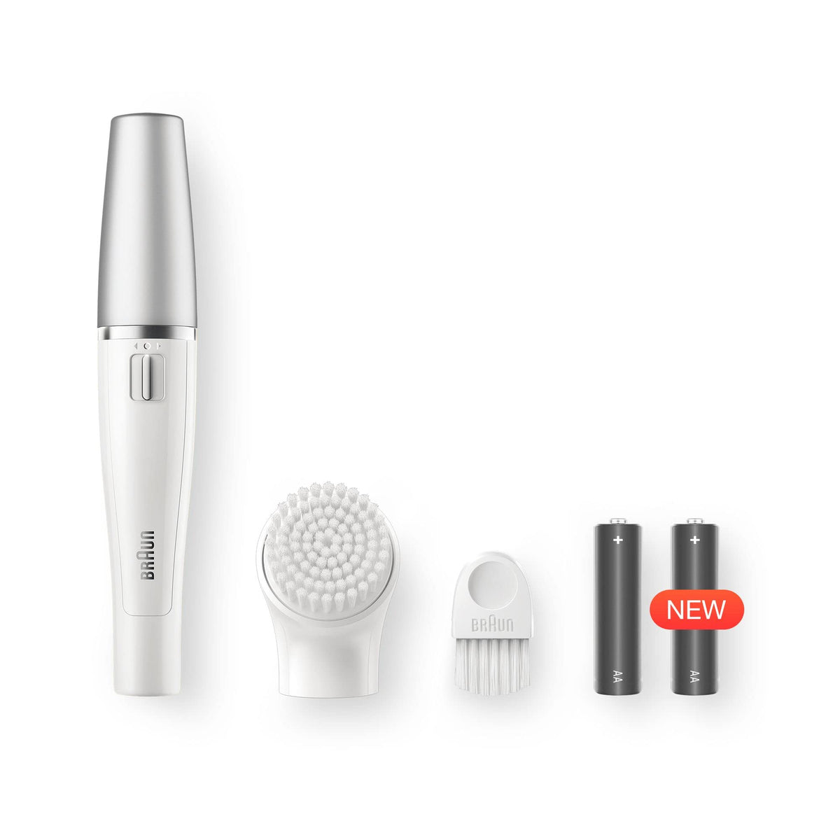 Braun FaceSpa Facial Epilator for Women, Facial Hair Remover, Facial Cleansing Brush, Hair Removal and Cleansing, Waterproof — 810, White/Silver