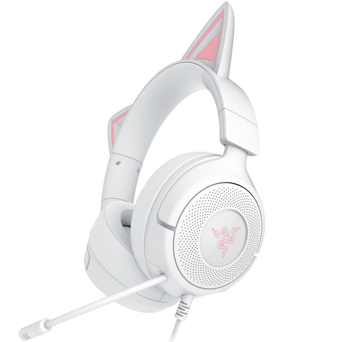 Razer Kraken Kitty V3 X - Cască de gaming cu fir - Urechi iconice de pisică - Greutate de 270g - Microfon HyperClear cardioid - Driveri Triforce de 40mm - Conector jack de 3,5mm | Alb - RZ04-05350300-R3M1