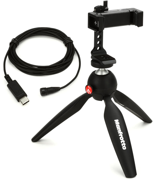 Sennheiser XS Lav USB-C Mobile Kit | Omnidirectional Clip-On Lav Microphone with Smartphone Clamp & Manfrotto PIXI Mini Tripod | Includes USB-C port & 2M cable | Black (509259)