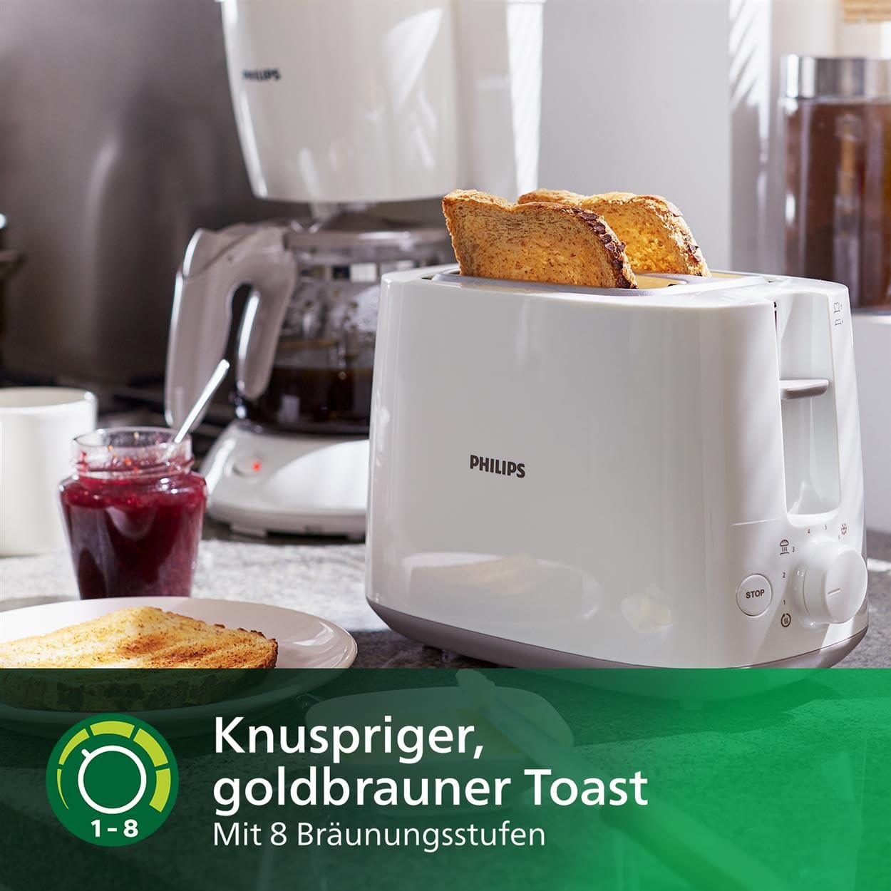 Philips toaster - 2 toast slots, 8 levels, bun attachment, defrost function, lift function, automatic switch-off, white (HD2581/00)